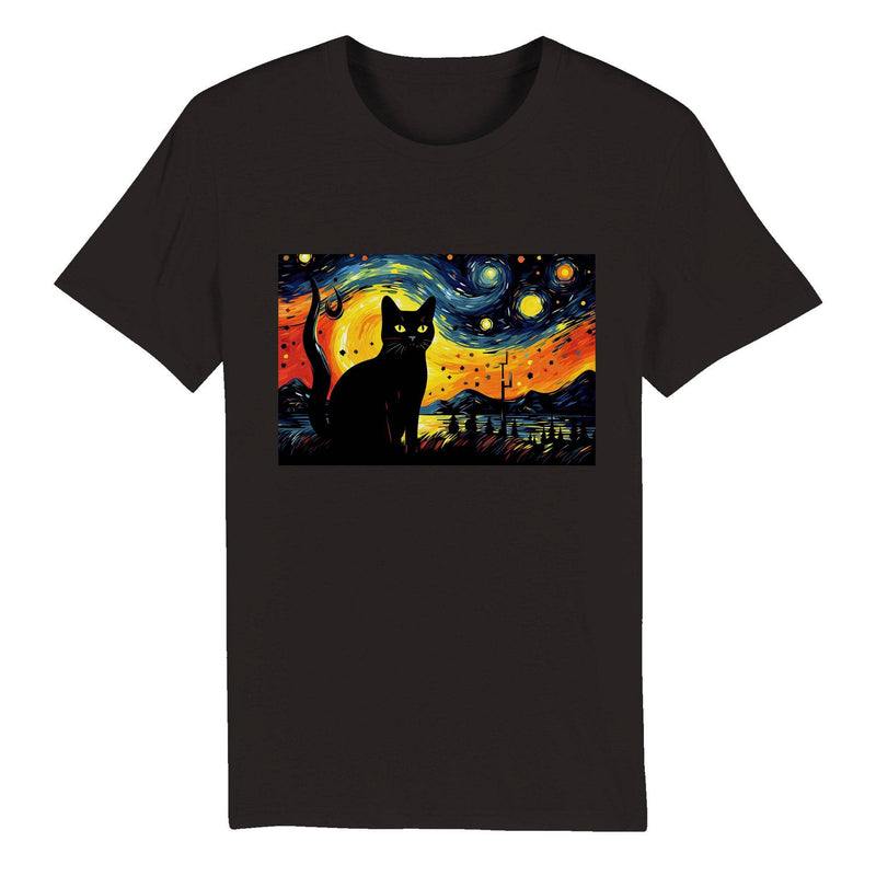 100% Organic Unisex T-shirt/Black-Cat-Van-Cogh-Halloween - Enet Images