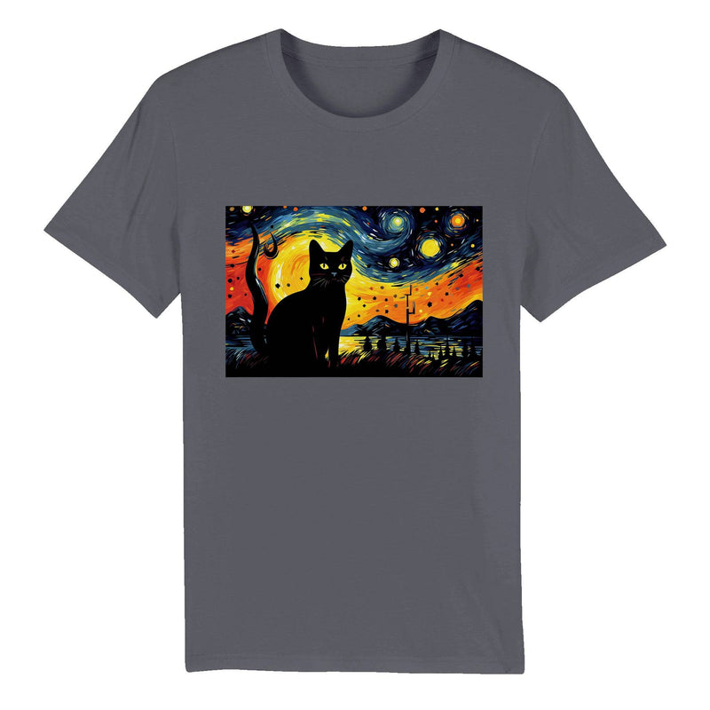 100% Organic Unisex T-shirt/Black-Cat-Van-Cogh-Halloween - Enet Images