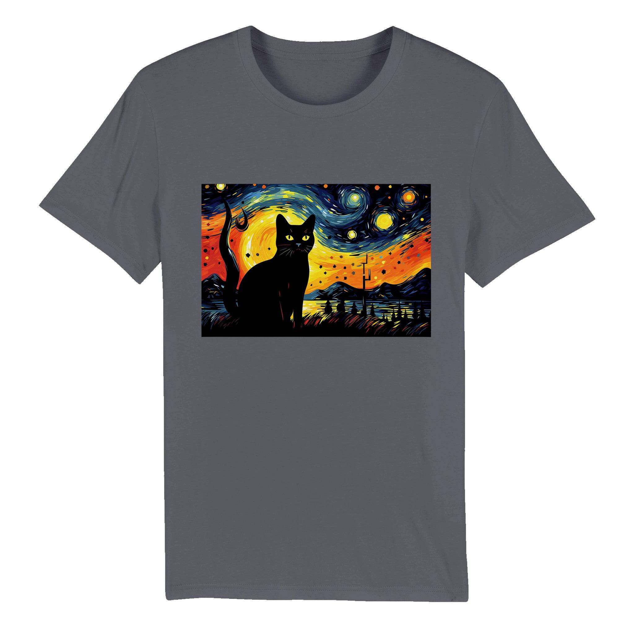 100% Organic Unisex T-shirt/Black-Cat-Van-Cogh-Halloween - Enet Images