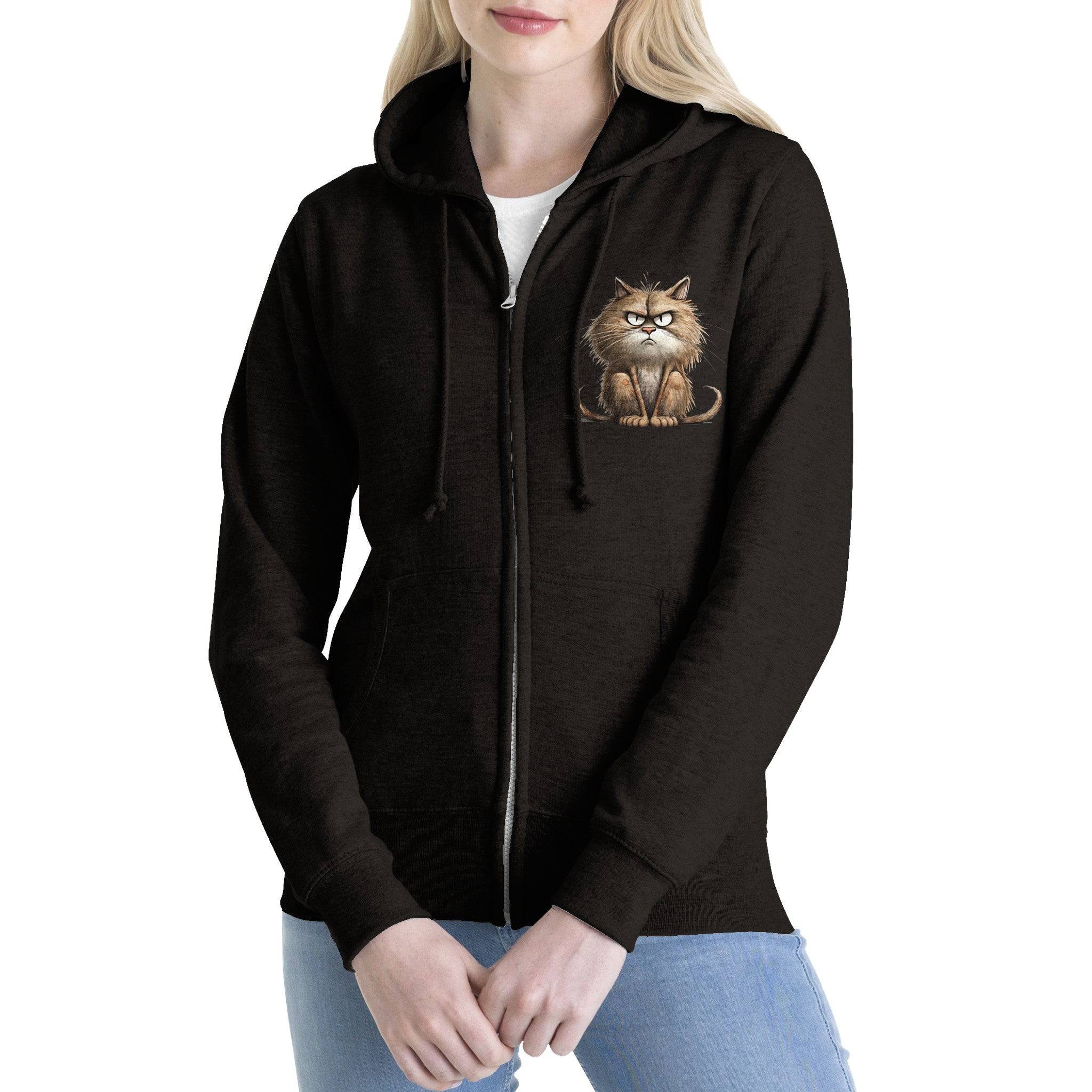 Premium Unisex Zip Hoodies/Cat-Angry-Face - Enet Images