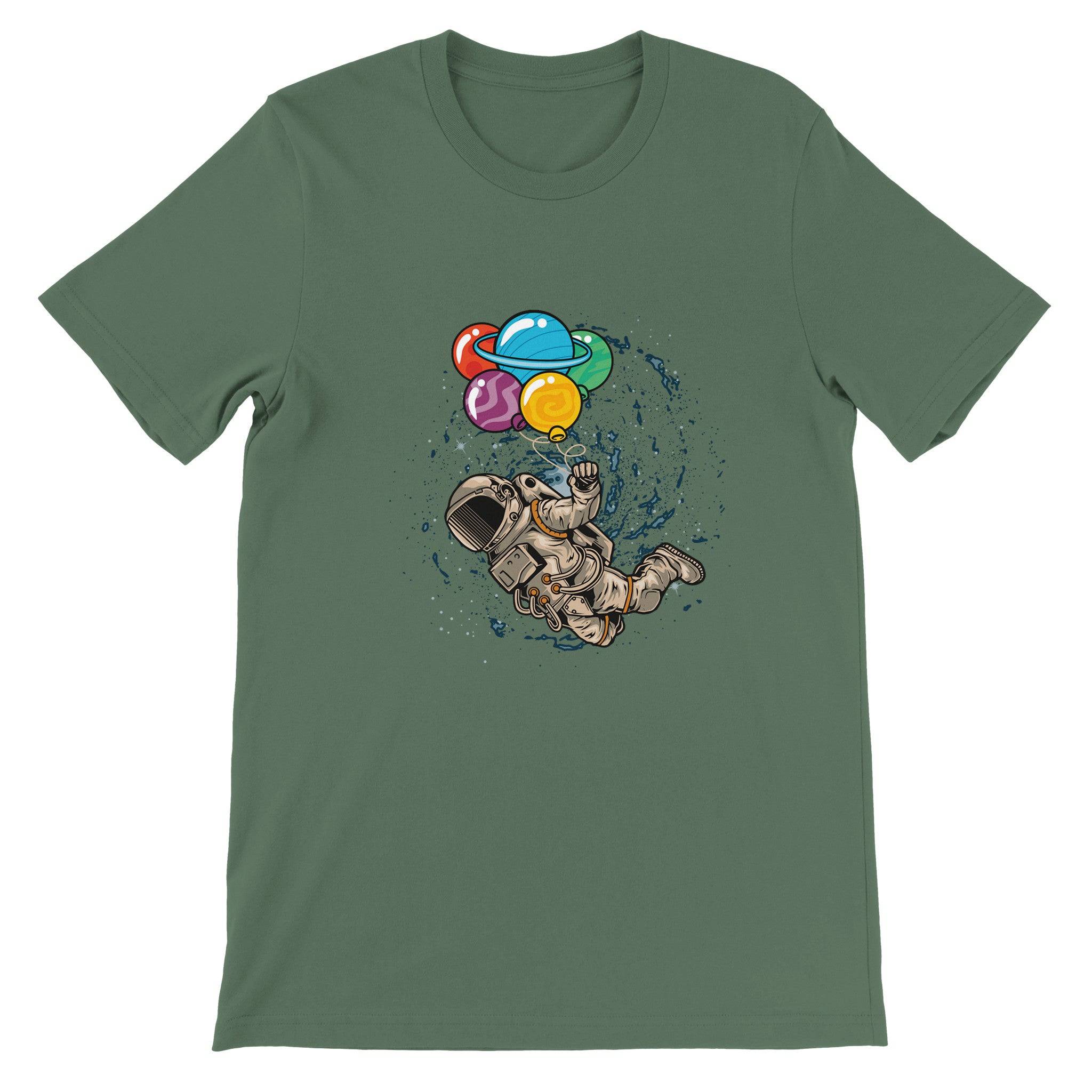 Budget Unisex Crewneck T-shirt/Astronaut-Colorful-Balloon - Enet Images