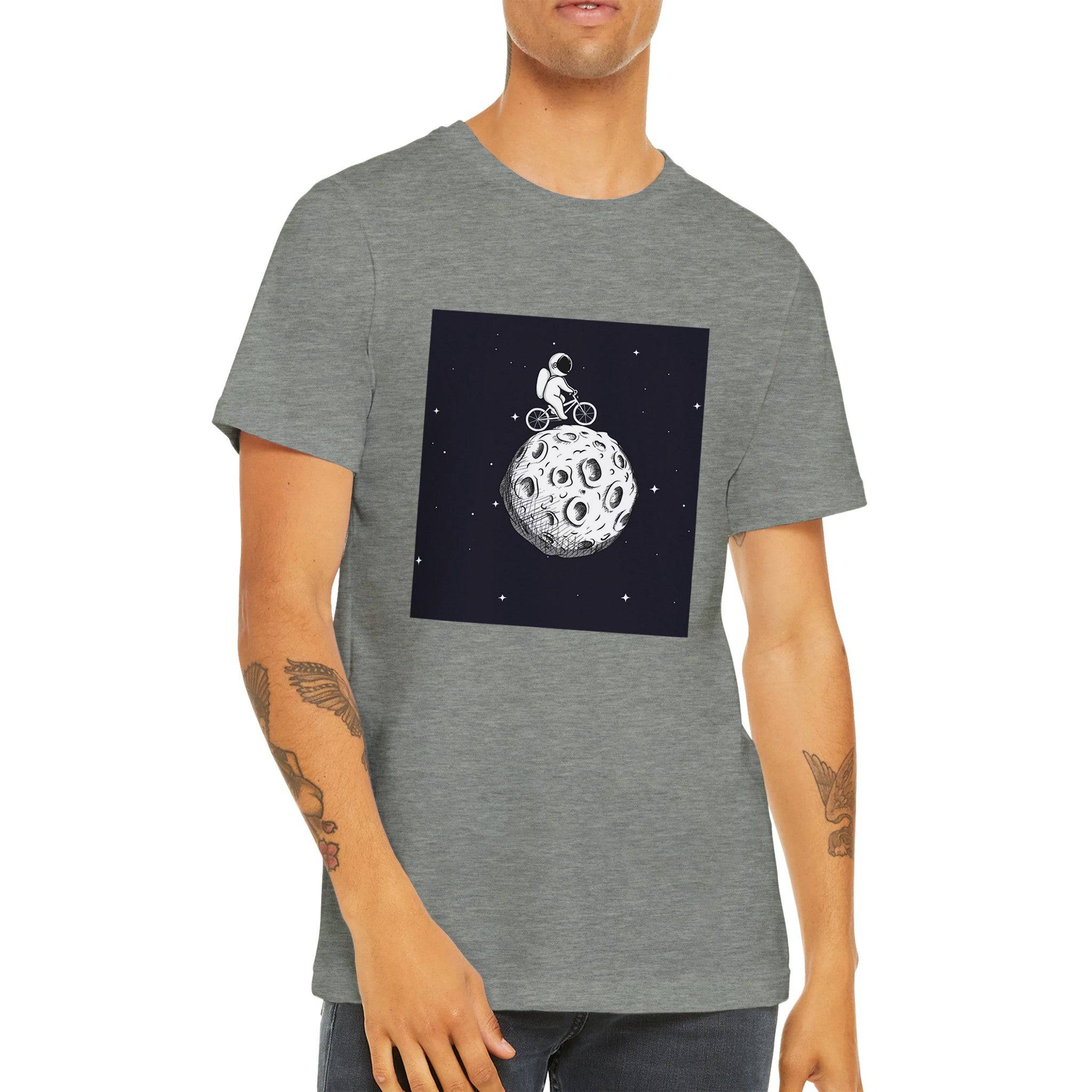 Budget Unisex Crewneck T-shirt/Astronaut-Cycling-Moon - Enet Images