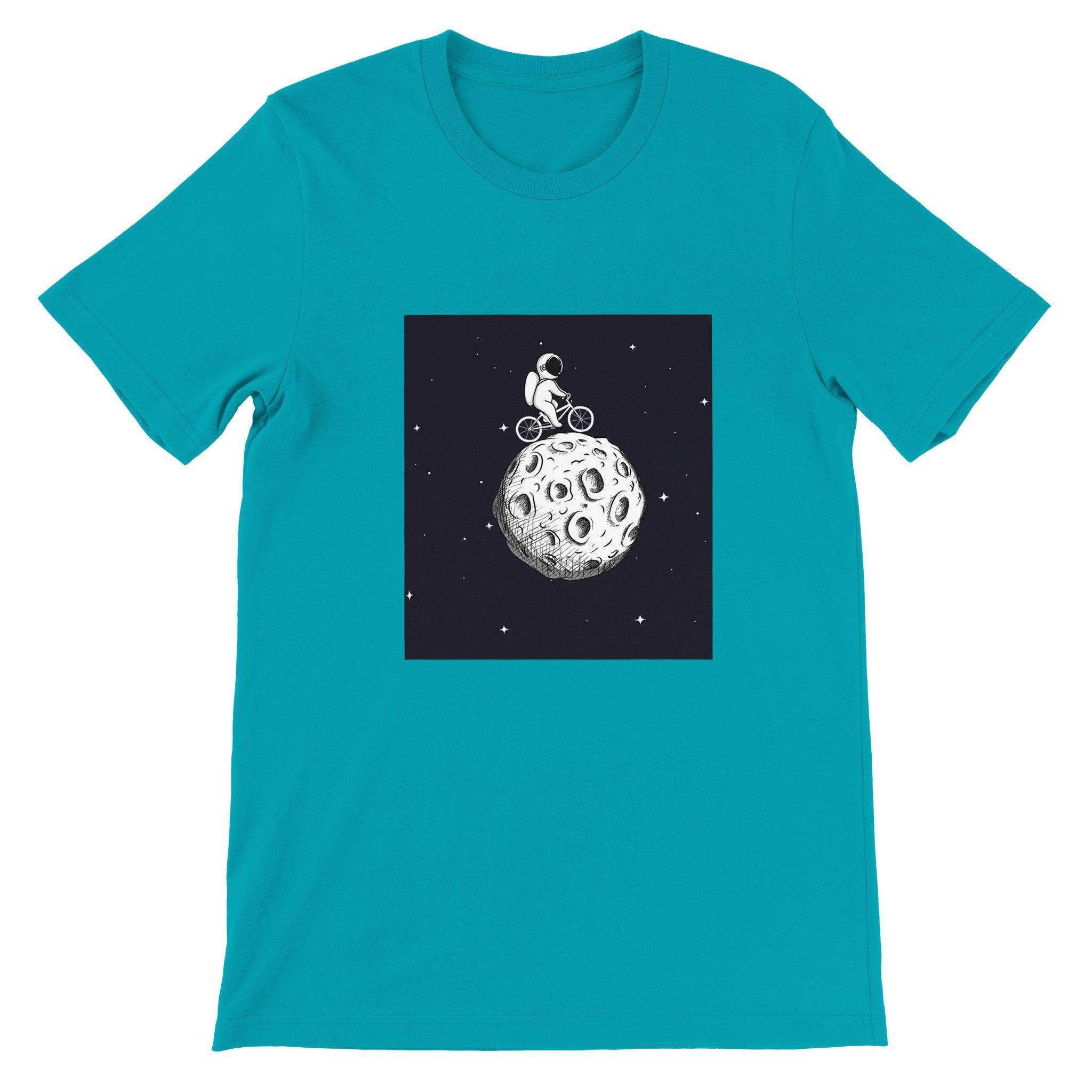 Budget Unisex Crewneck T-shirt/Astronaut-Cycling-Moon - Enet Images