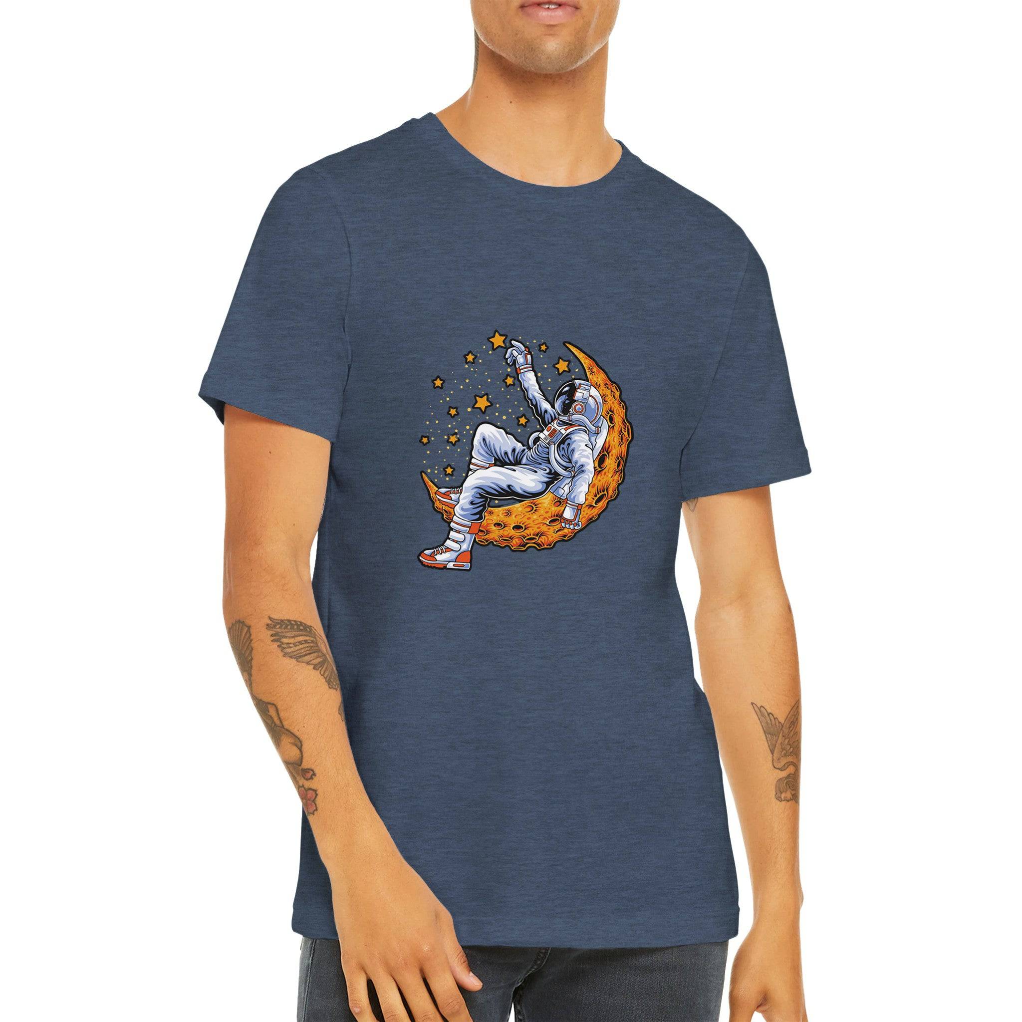 Budget Unisex Crewneck T-shirt/Astronaut-Relaxing-On-Moon - Enet Images