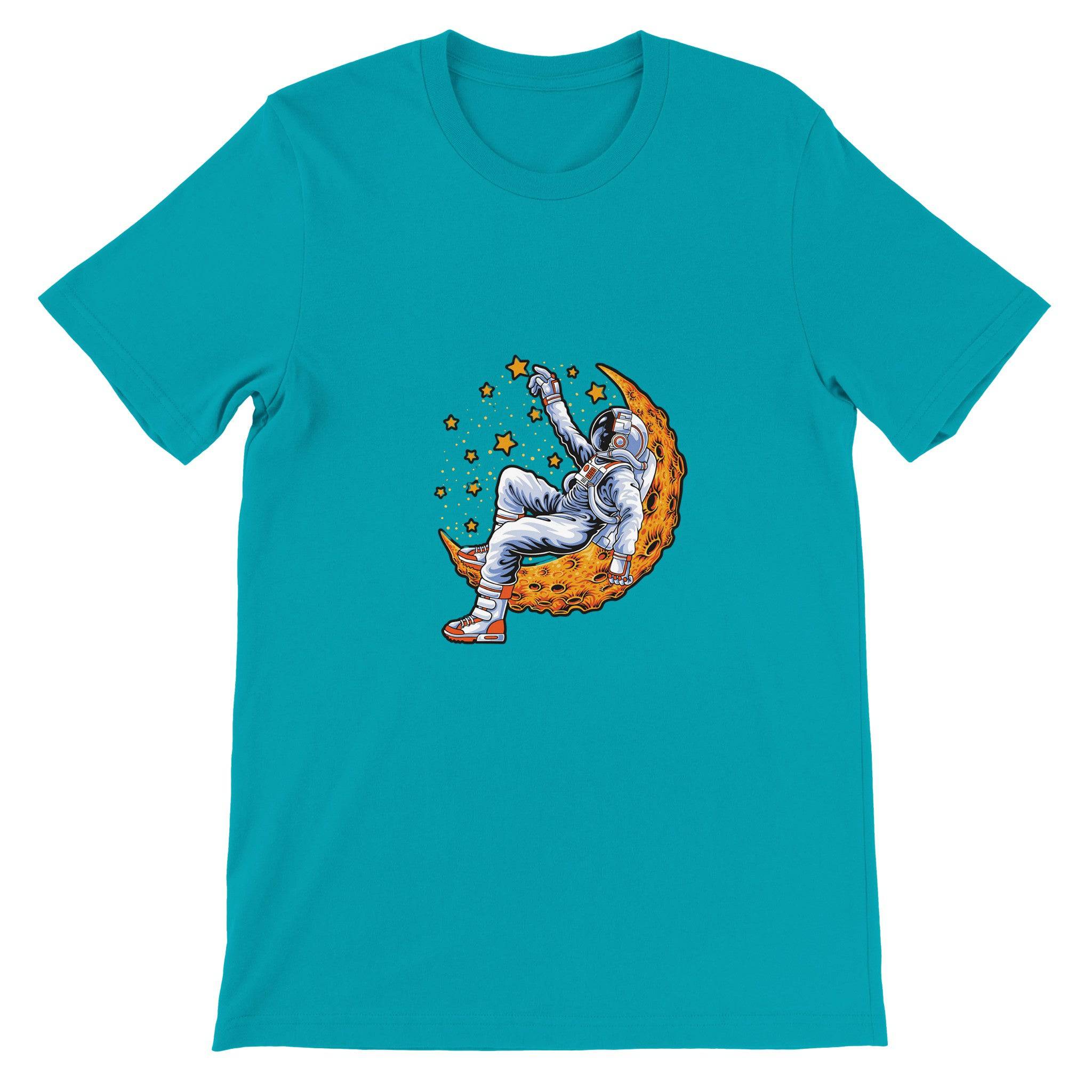 Budget Unisex Crewneck T-shirt/Astronaut-Relaxing-On-Moon - Enet Images