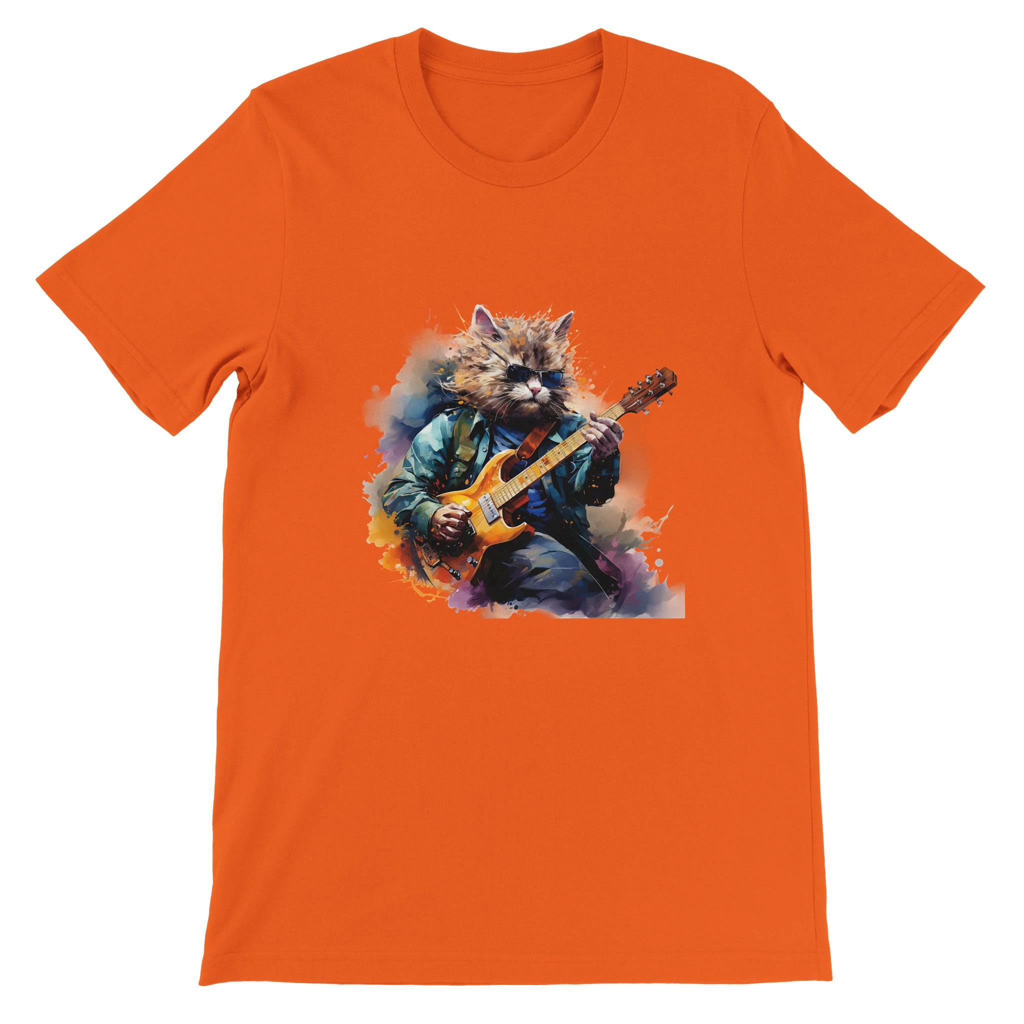 Budget Unisex Crewneck T-shirt/Cat-Playing-Electric-Guitar - Enet Images