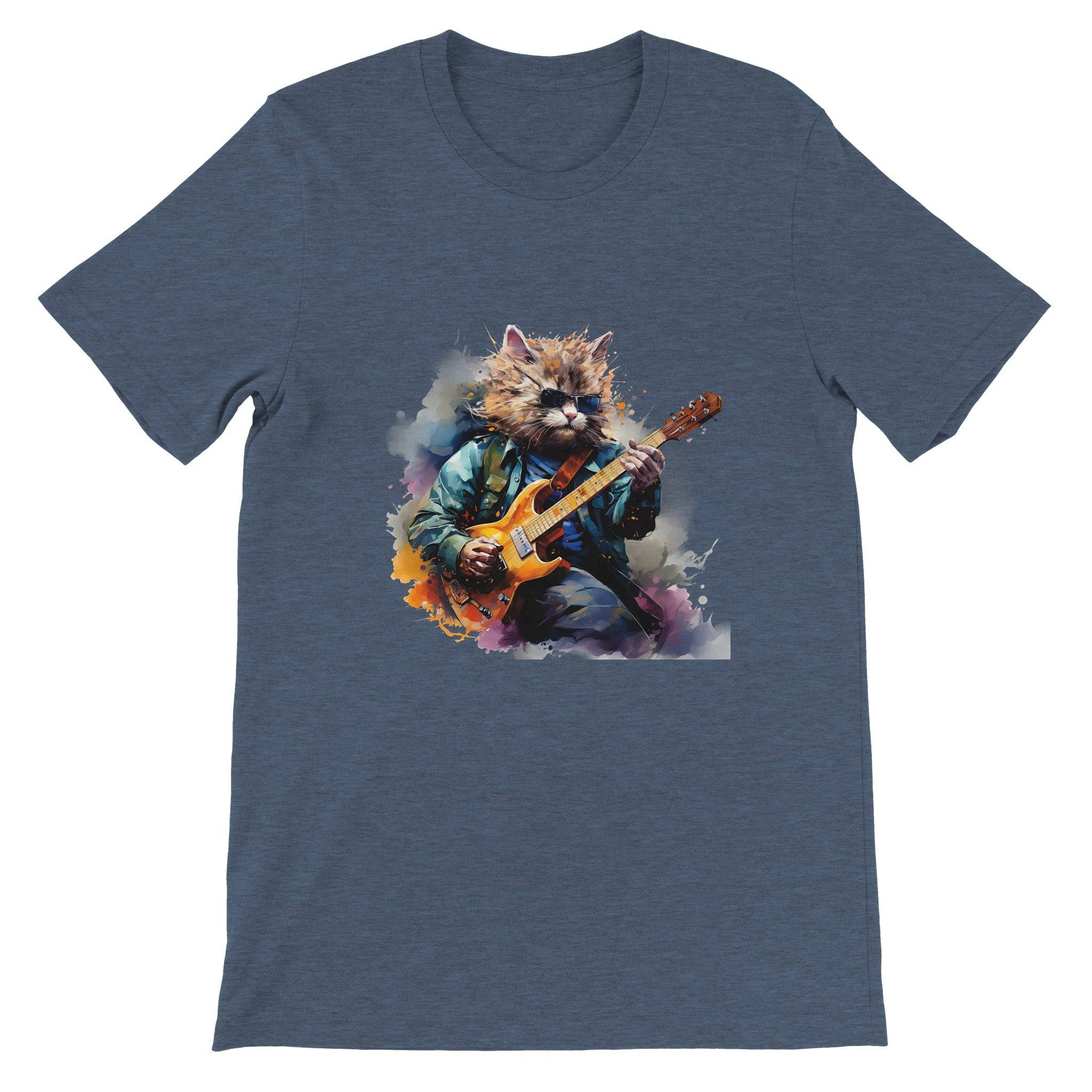 Budget Unisex Crewneck T-shirt/Cat-Playing-Electric-Guitar - Enet Images