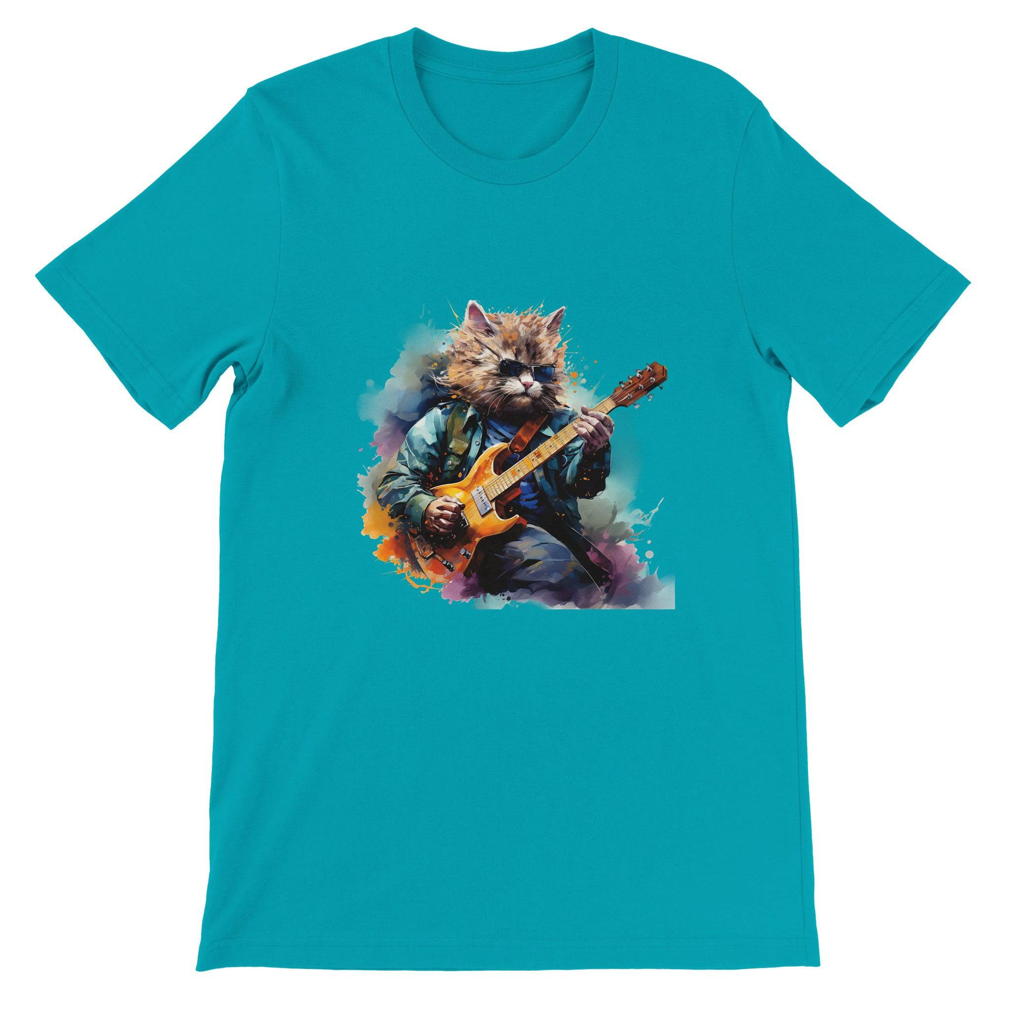 Budget Unisex Crewneck T-shirt/Cat-Playing-Electric-Guitar - Enet Images