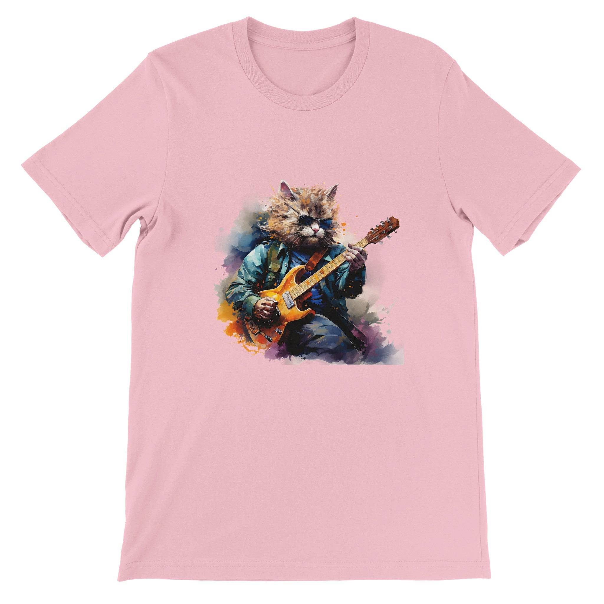 Budget Unisex Crewneck T-shirt/Cat-Playing-Electric-Guitar - Enet Images