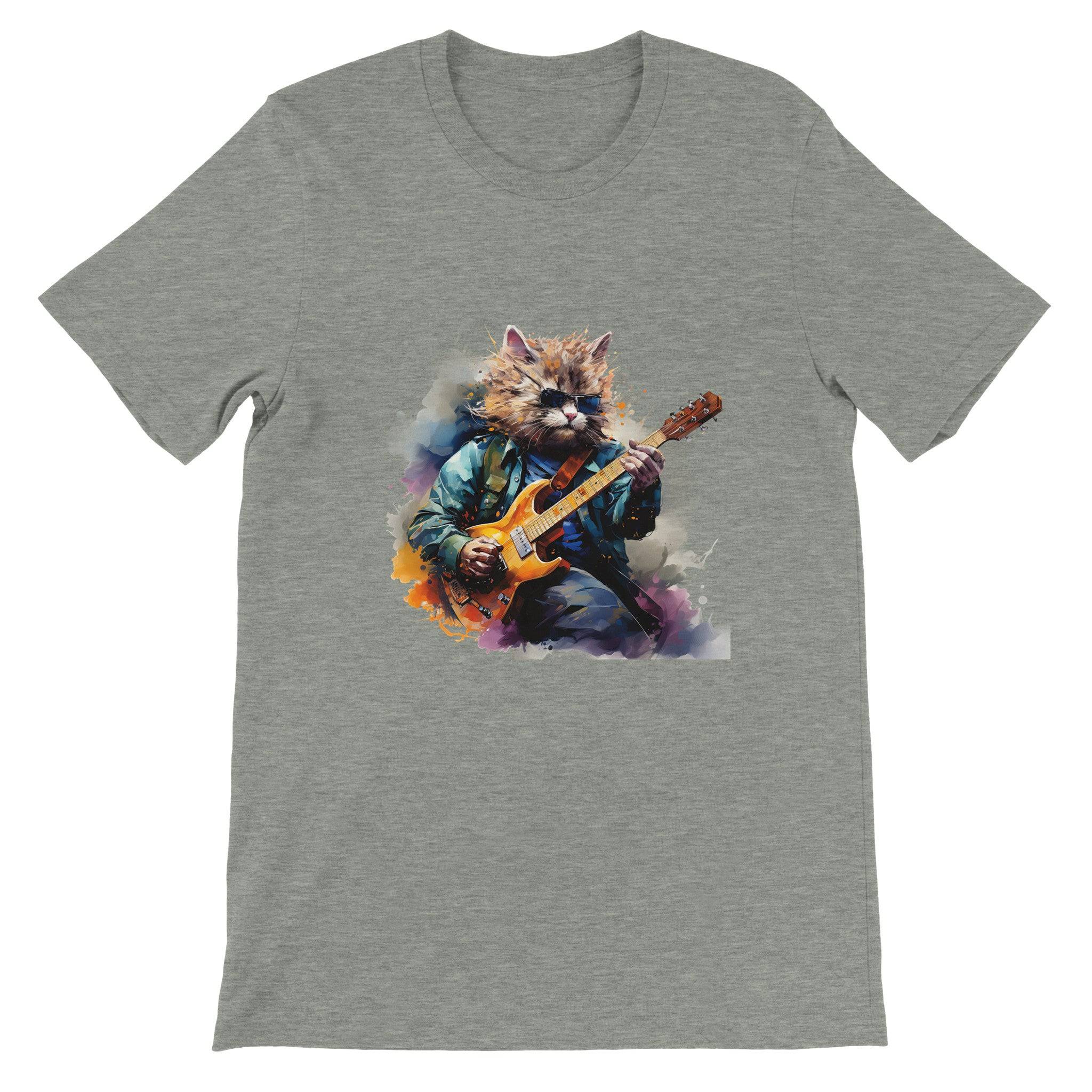 Budget Unisex Crewneck T-shirt/Cat-Playing-Electric-Guitar - Enet Images