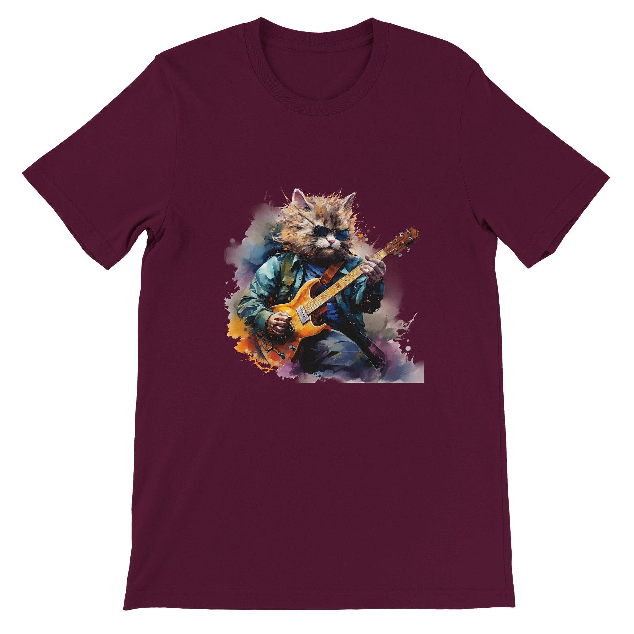 Budget Unisex Crewneck T-shirt/Cat-Playing-Electric-Guitar - Enet Images