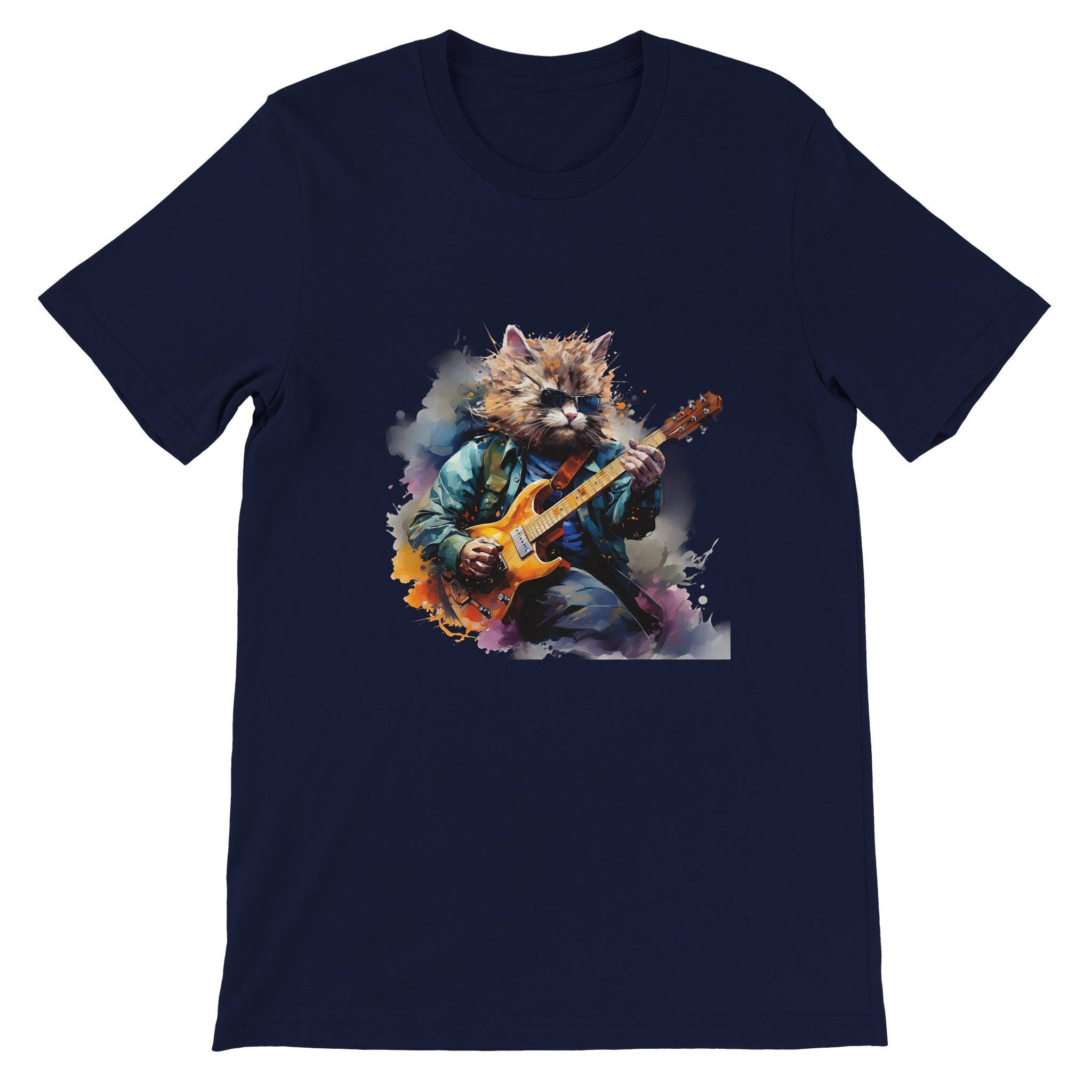Budget Unisex Crewneck T-shirt/Cat-Playing-Electric-Guitar - Enet Images