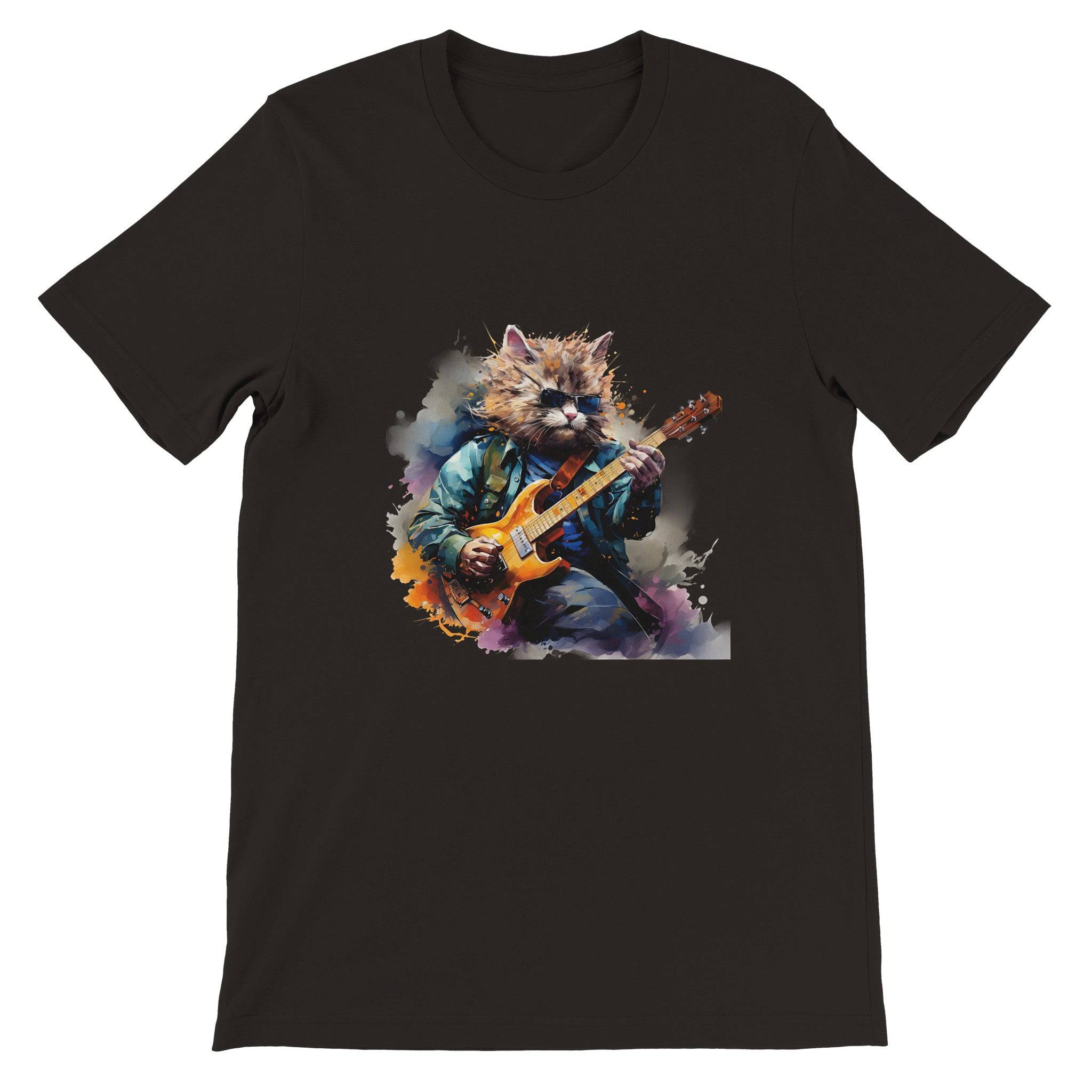 Budget Unisex Crewneck T-shirt/Cat-Playing-Electric-Guitar - Enet Images