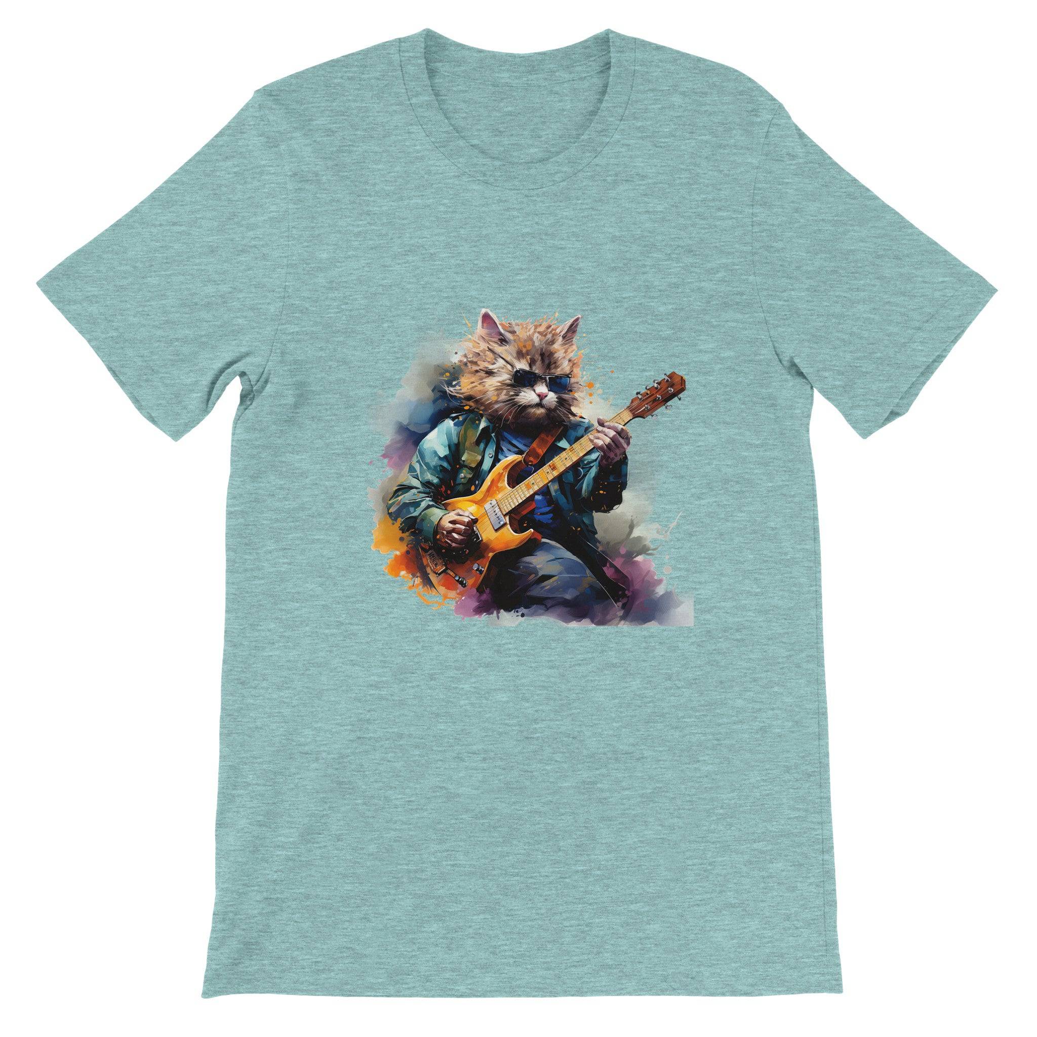 Budget Unisex Crewneck T-shirt/Cat-Playing-Electric-Guitar - Enet Images
