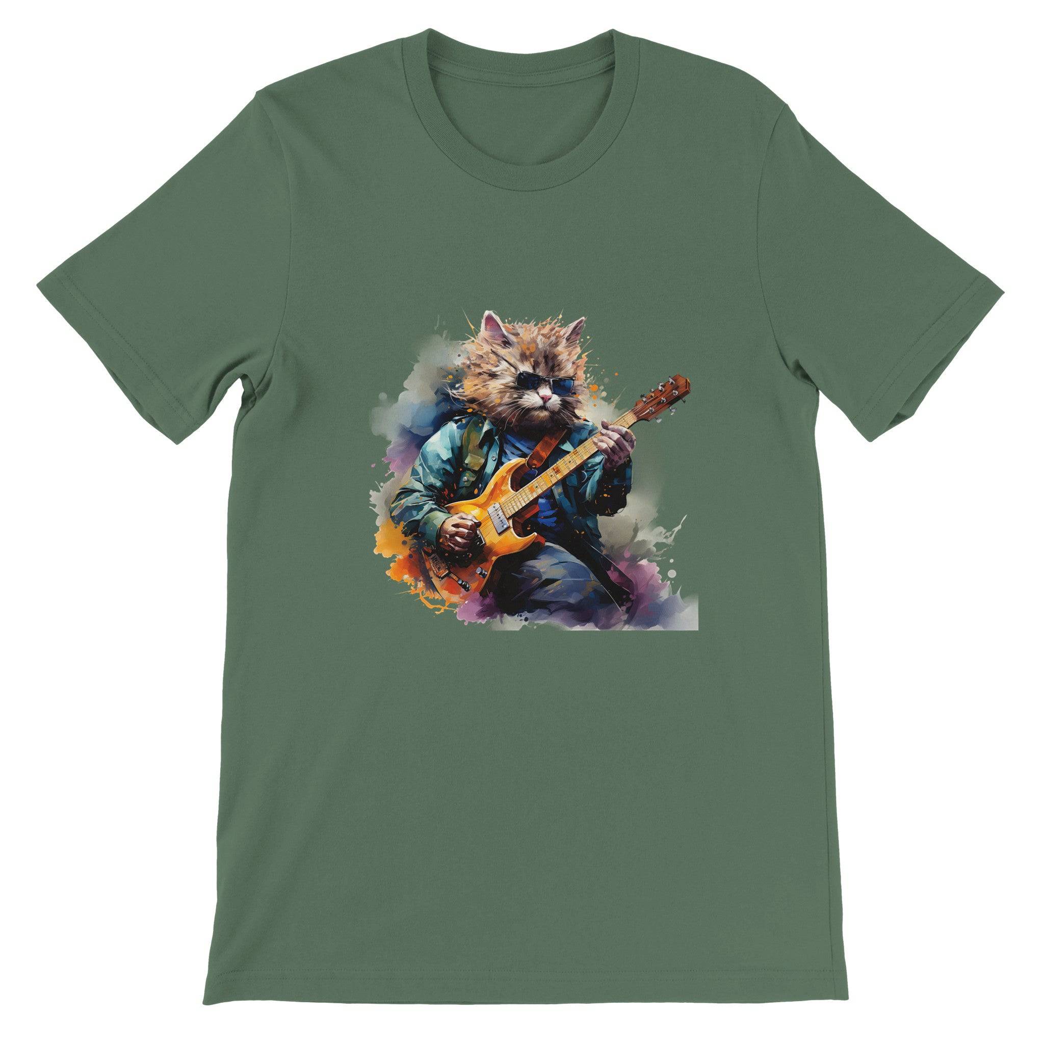 Budget Unisex Crewneck T-shirt/Cat-Playing-Electric-Guitar - Enet Images