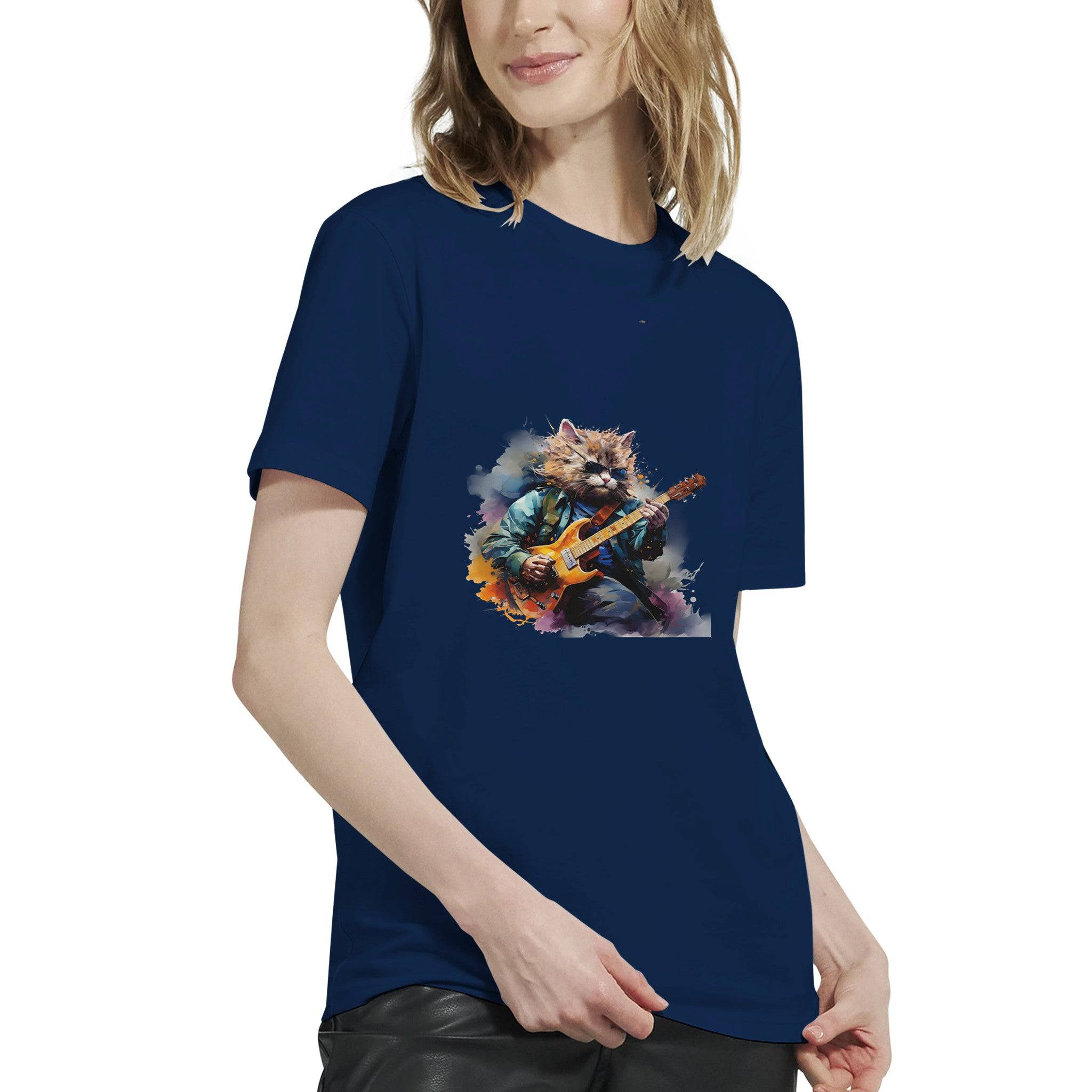 Budget Unisex Crewneck T-shirt/Cat-Playing-Electric-Guitar - Enet Images