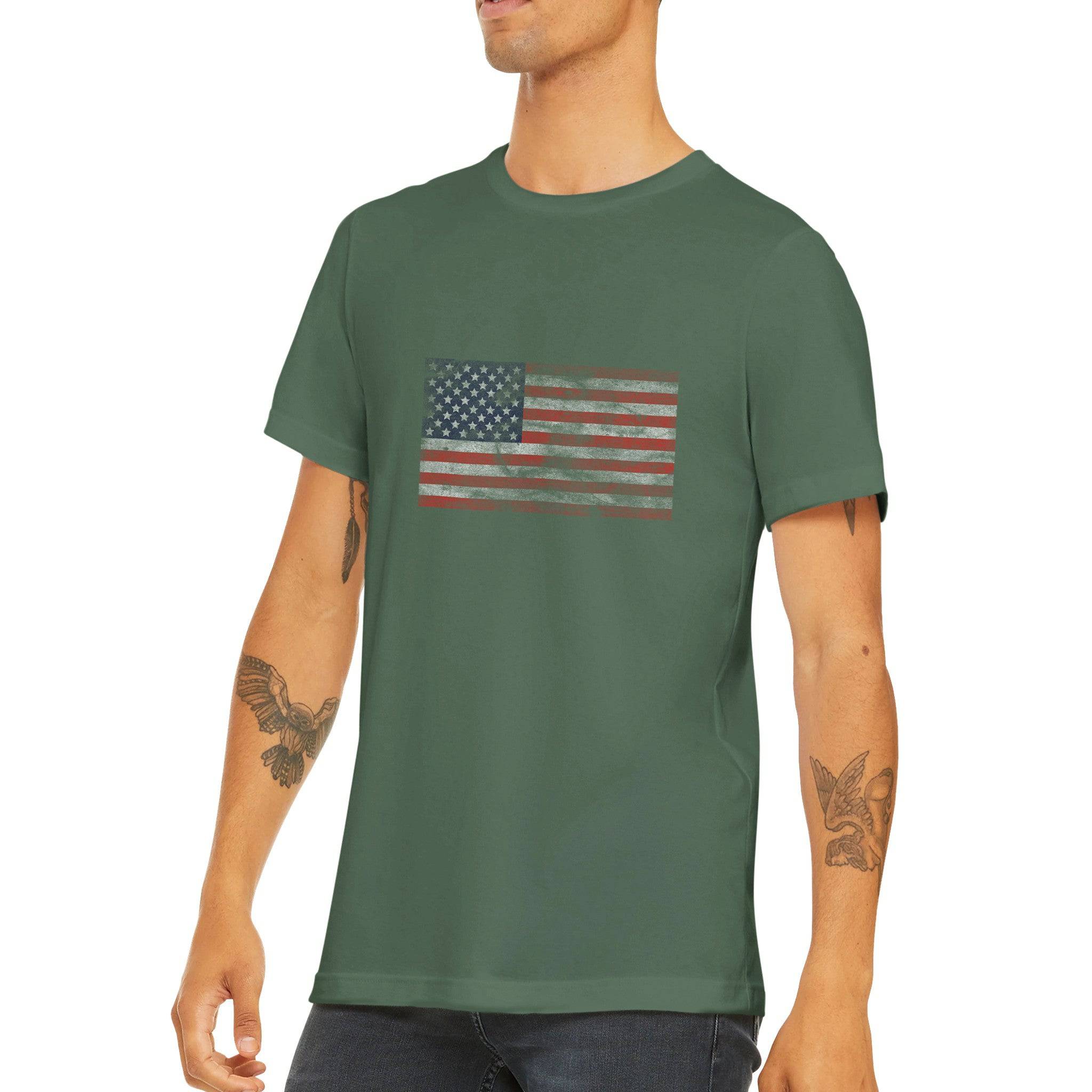 Budget Unisex Crewneck T-shirt/Vintage-American-Flag - Enet Images