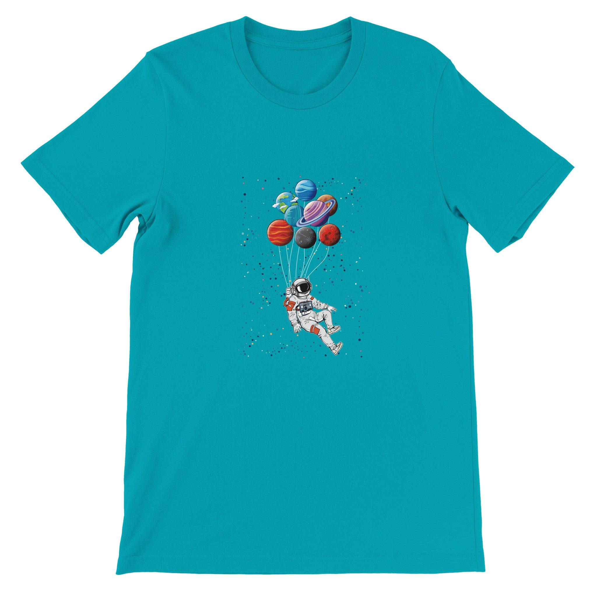 Budget Unisex Crewneck T-shirt/Astronaut-Ballons-Space - Enet Images