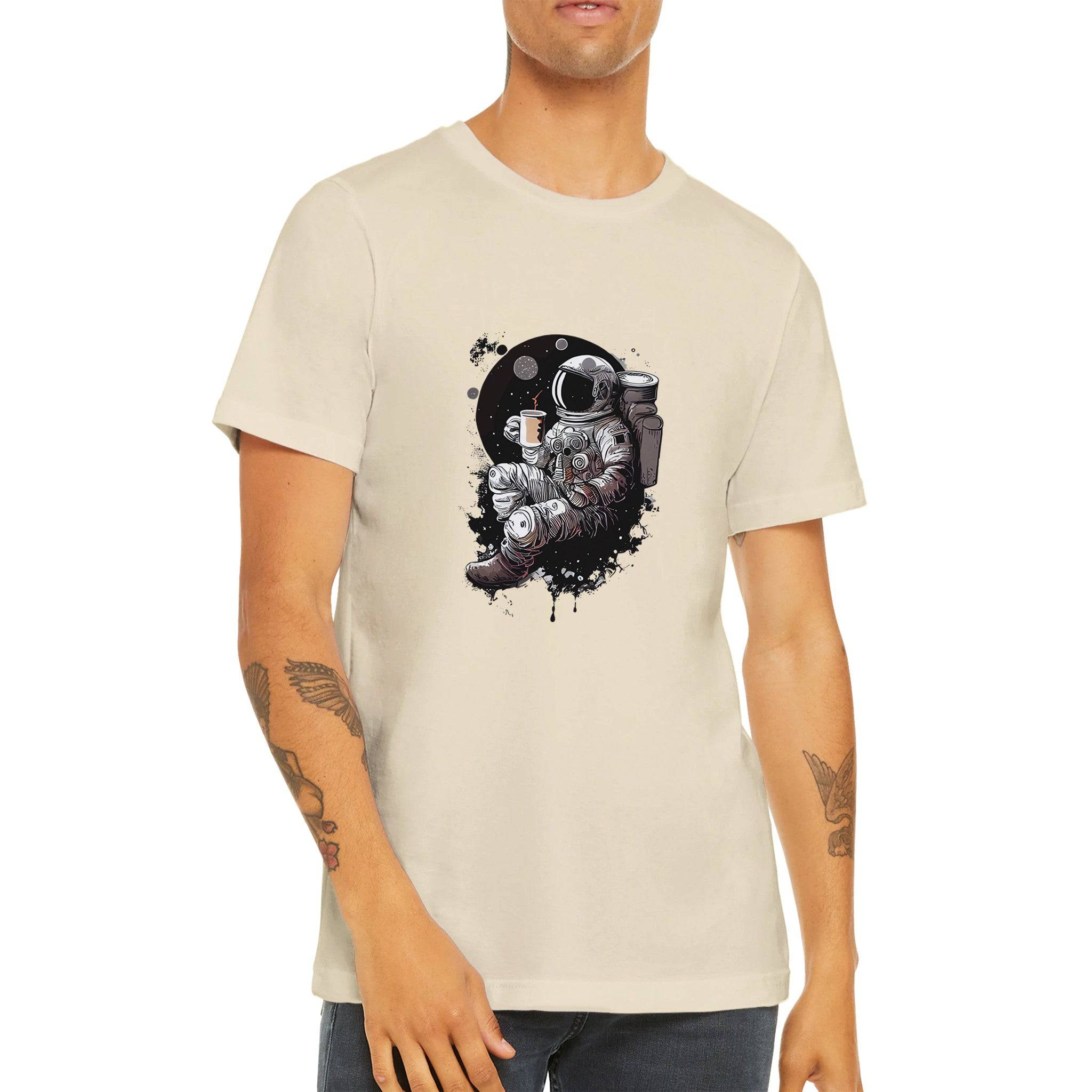 Budget Unisex Crewneck T-shirt/Astronaut-Drinking-Coffee - Enet Images