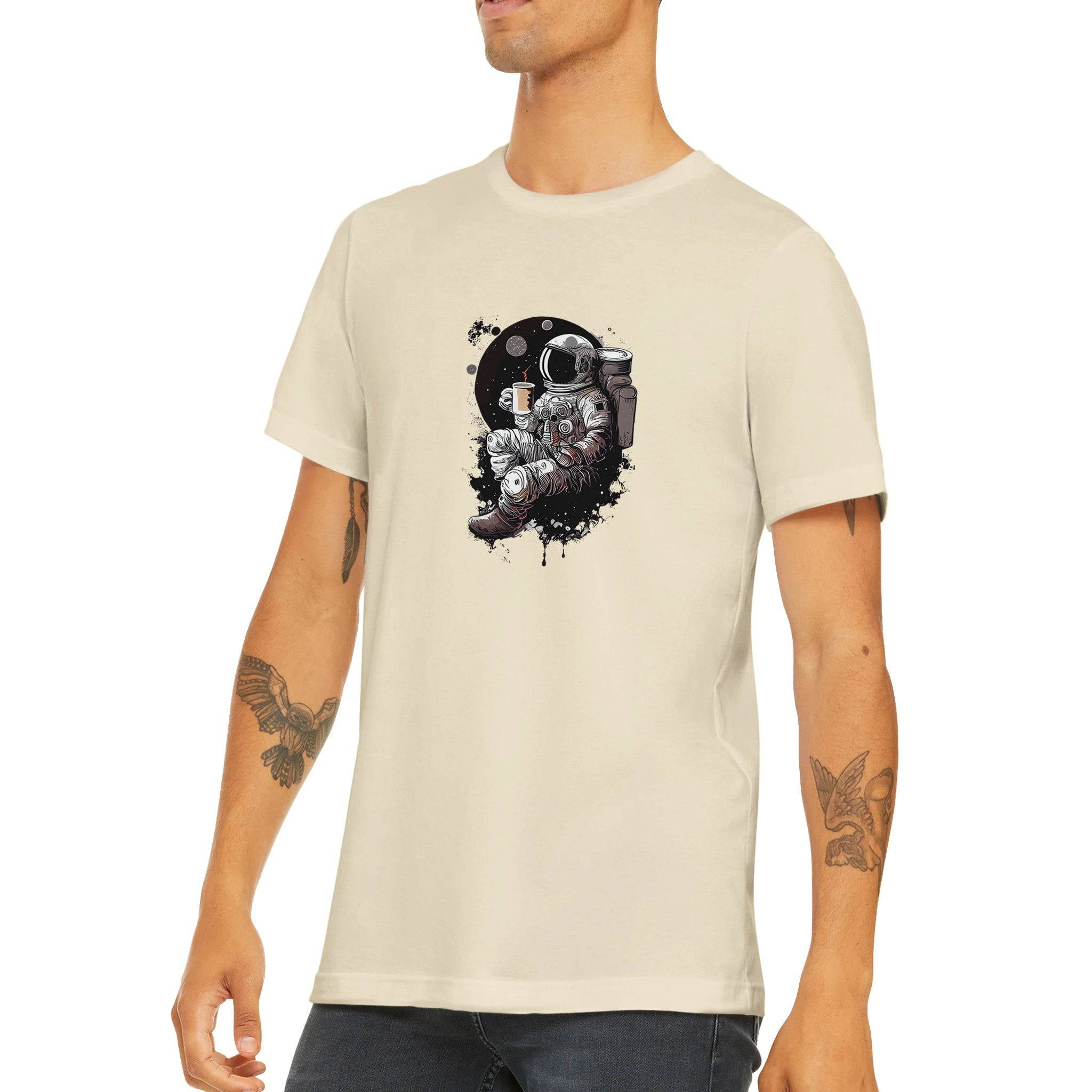Budget Unisex Crewneck T-shirt/Astronaut-Drinking-Coffee - Enet Images