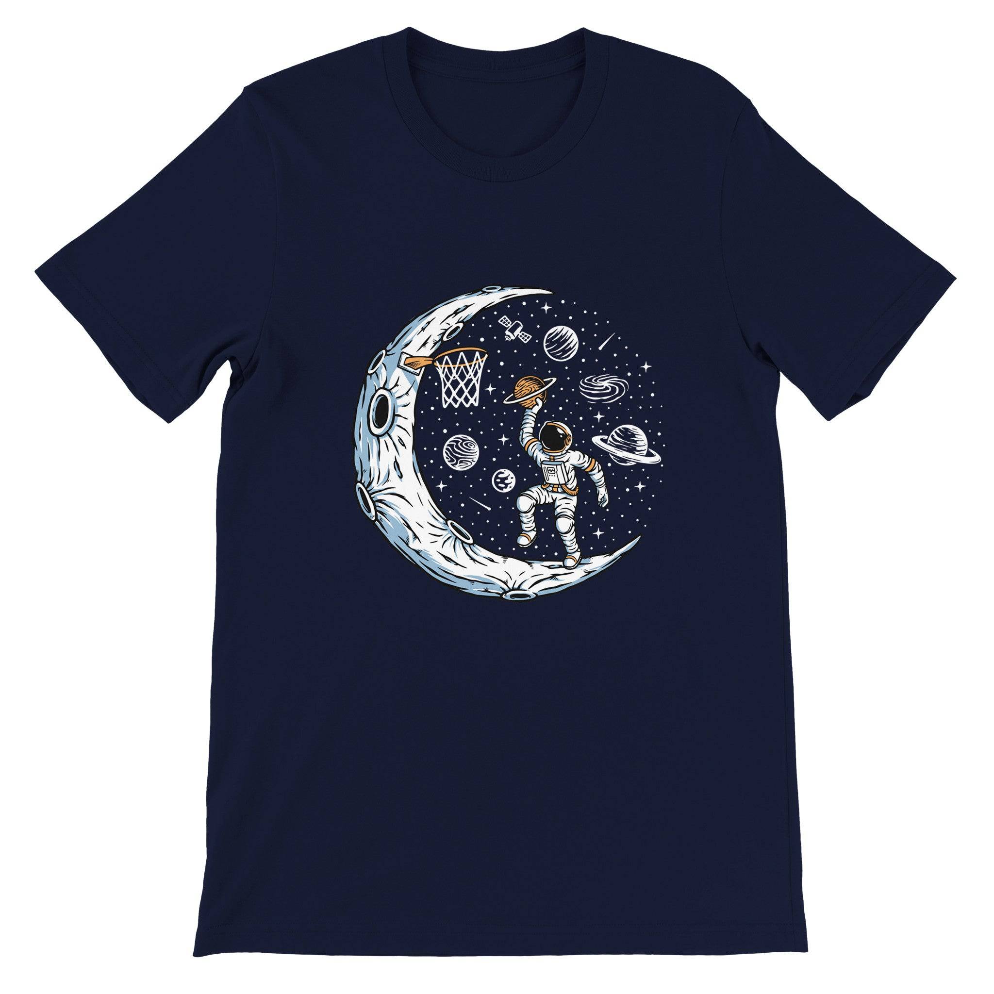 Budget Unisex Crewneck T-shirt/Astronaut-Playing-Basketball - Enet Images
