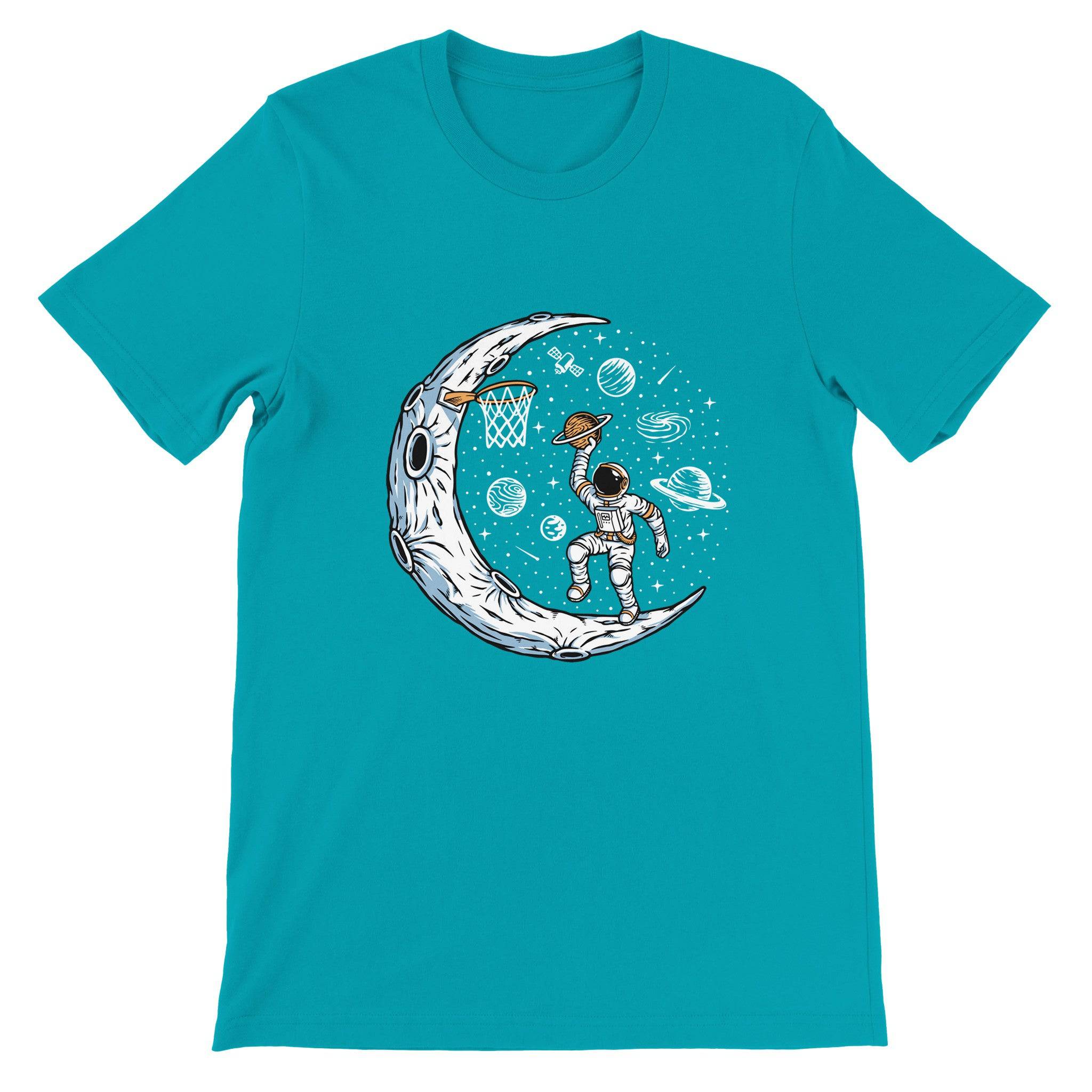 Budget Unisex Crewneck T-shirt/Astronaut-Playing-Basketball - Enet Images