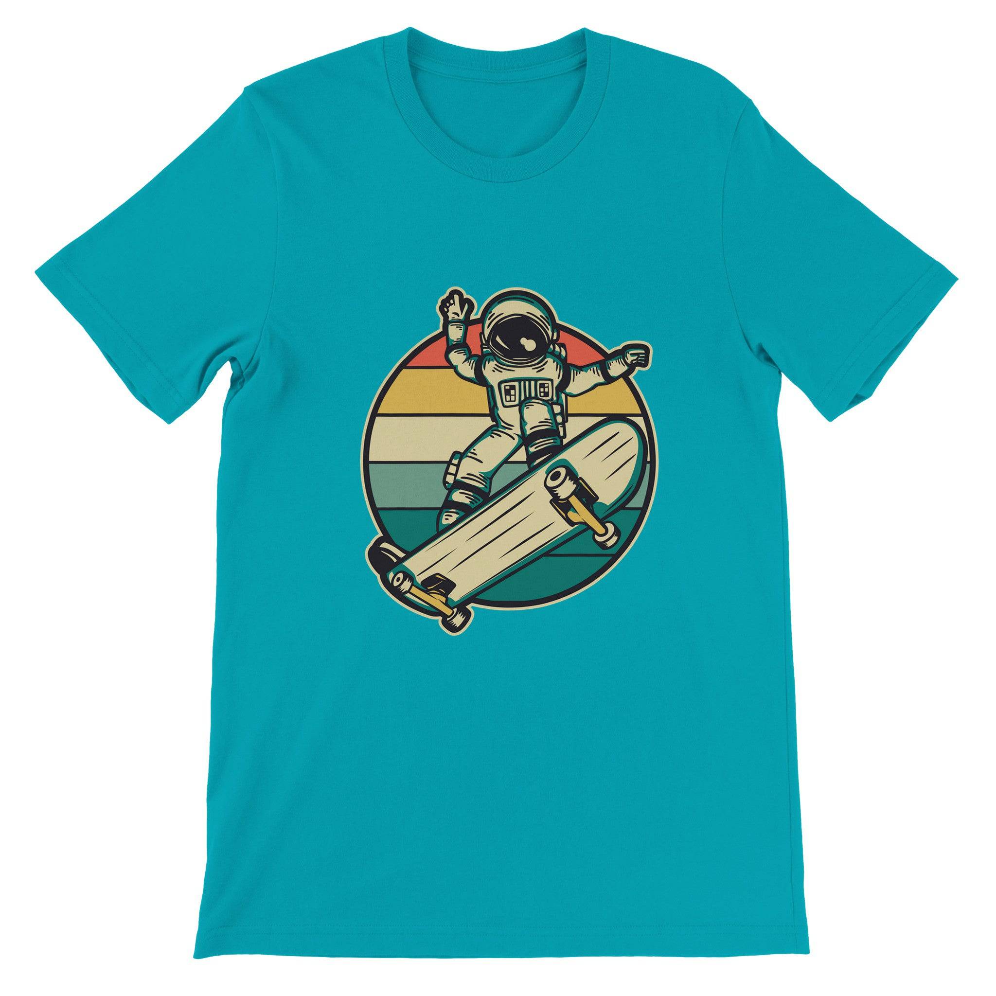 Budget Unisex Crewneck T-shirt/Astronaut-Skating-Retro - Enet Images