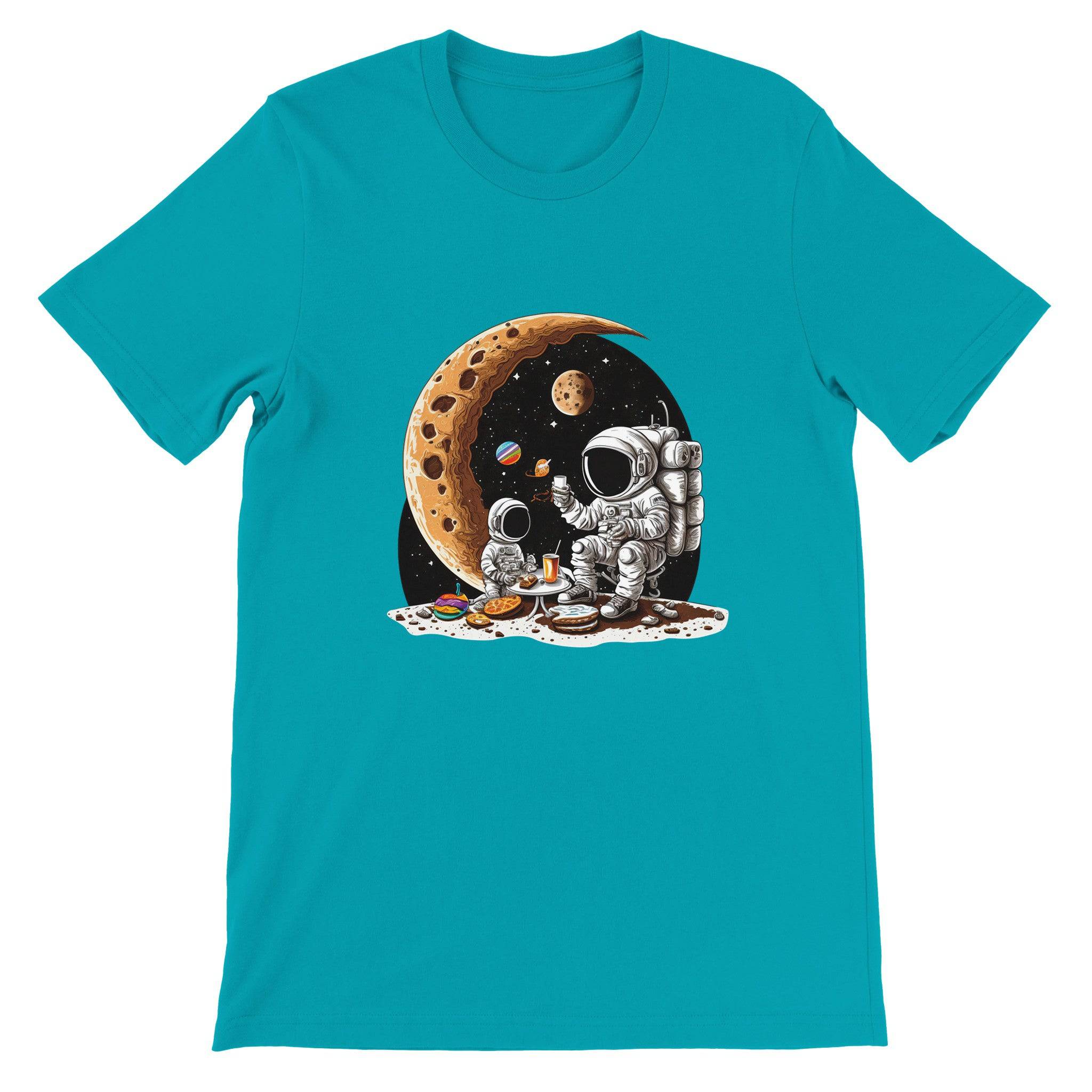 Budget Unisex Crewneck T-shirt/Astronaut-Son-Drinking-Coffee - Enet Images