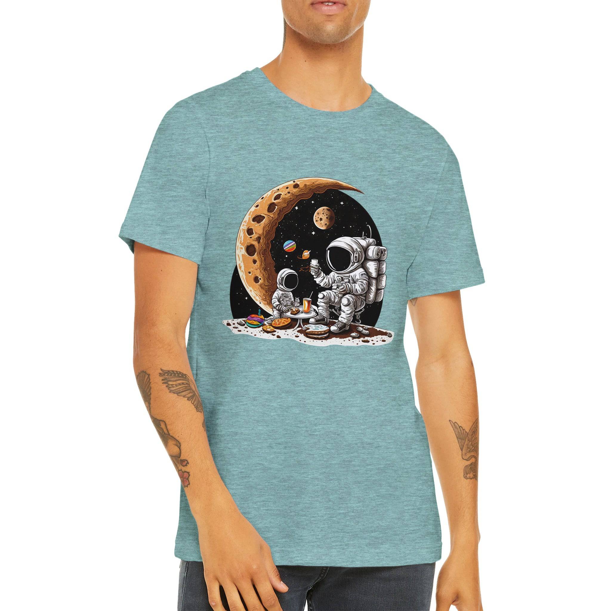 Budget Unisex Crewneck T-shirt/Astronaut-Son-Drinking-Coffee - Enet Images