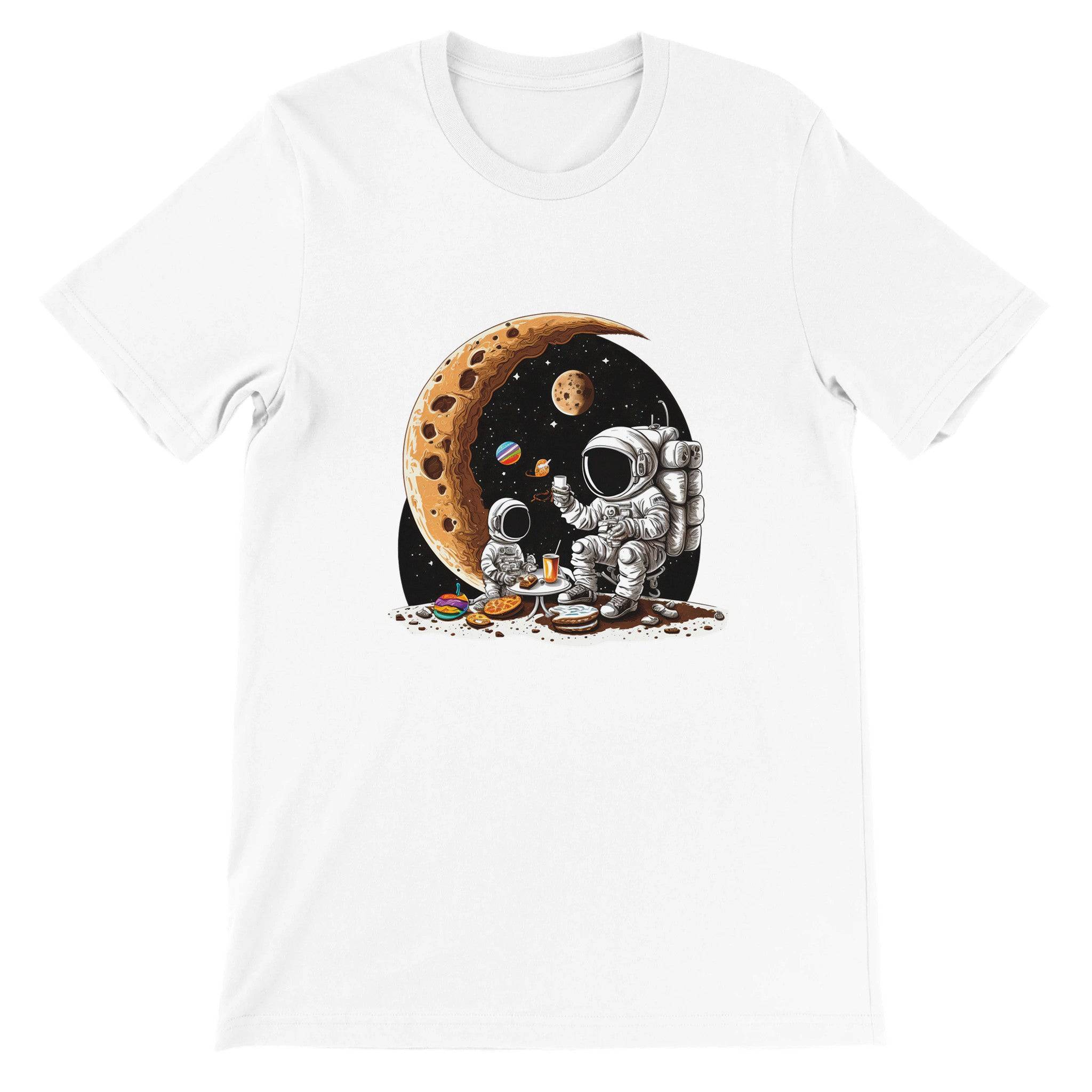 Budget Unisex Crewneck T-shirt/Astronaut-Son-Drinking-Coffee - Enet Images