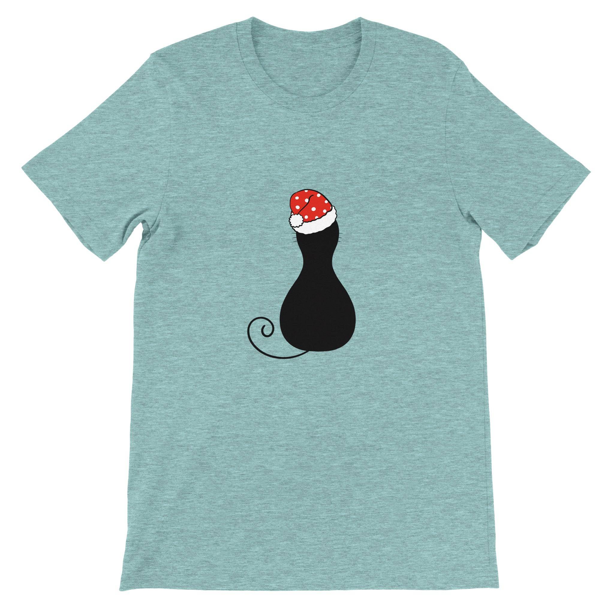Budget Unisex Crewneck T-shirt/Black-Cat-Christmas - Enet Images