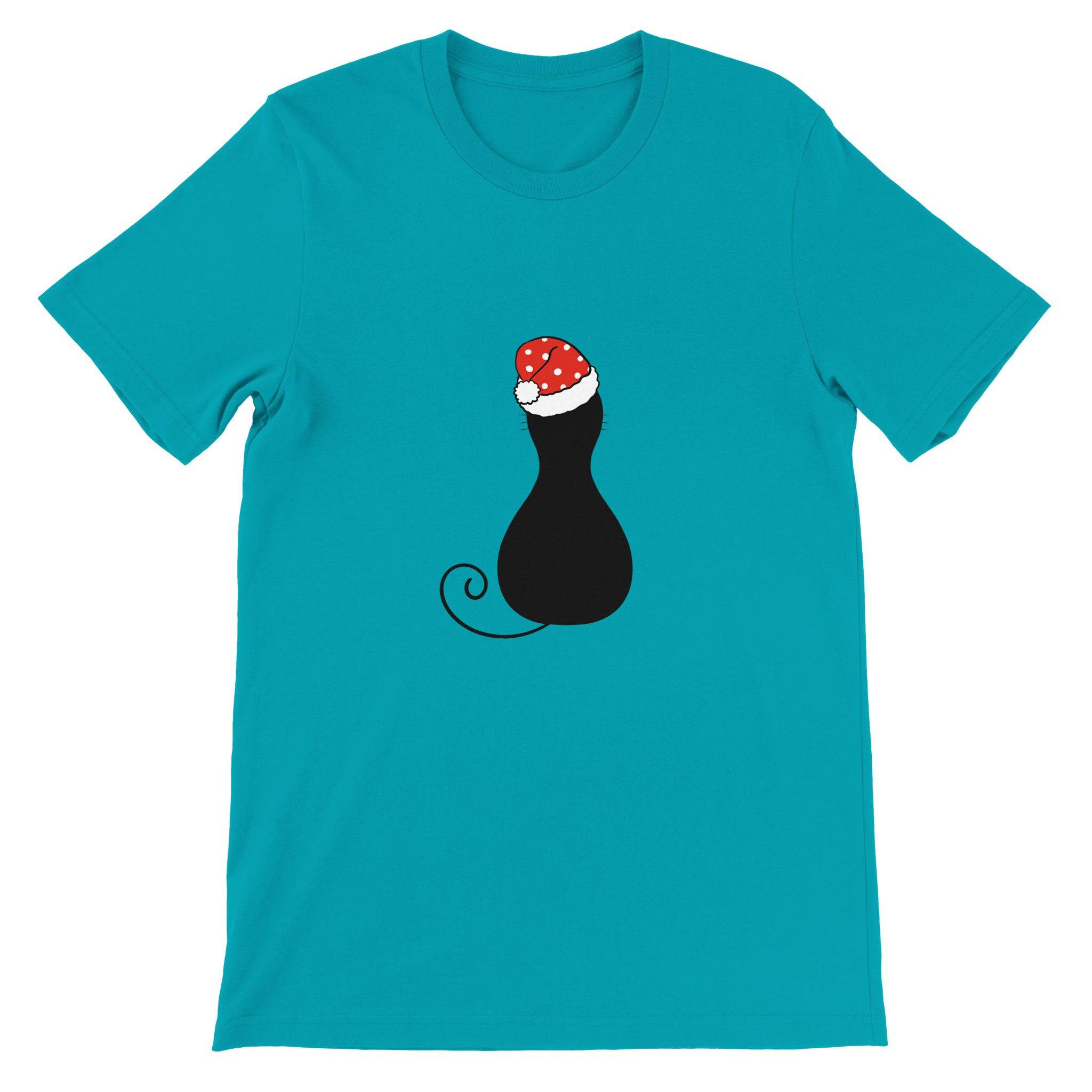 Budget Unisex Crewneck T-shirt/Black-Cat-Christmas - Enet Images