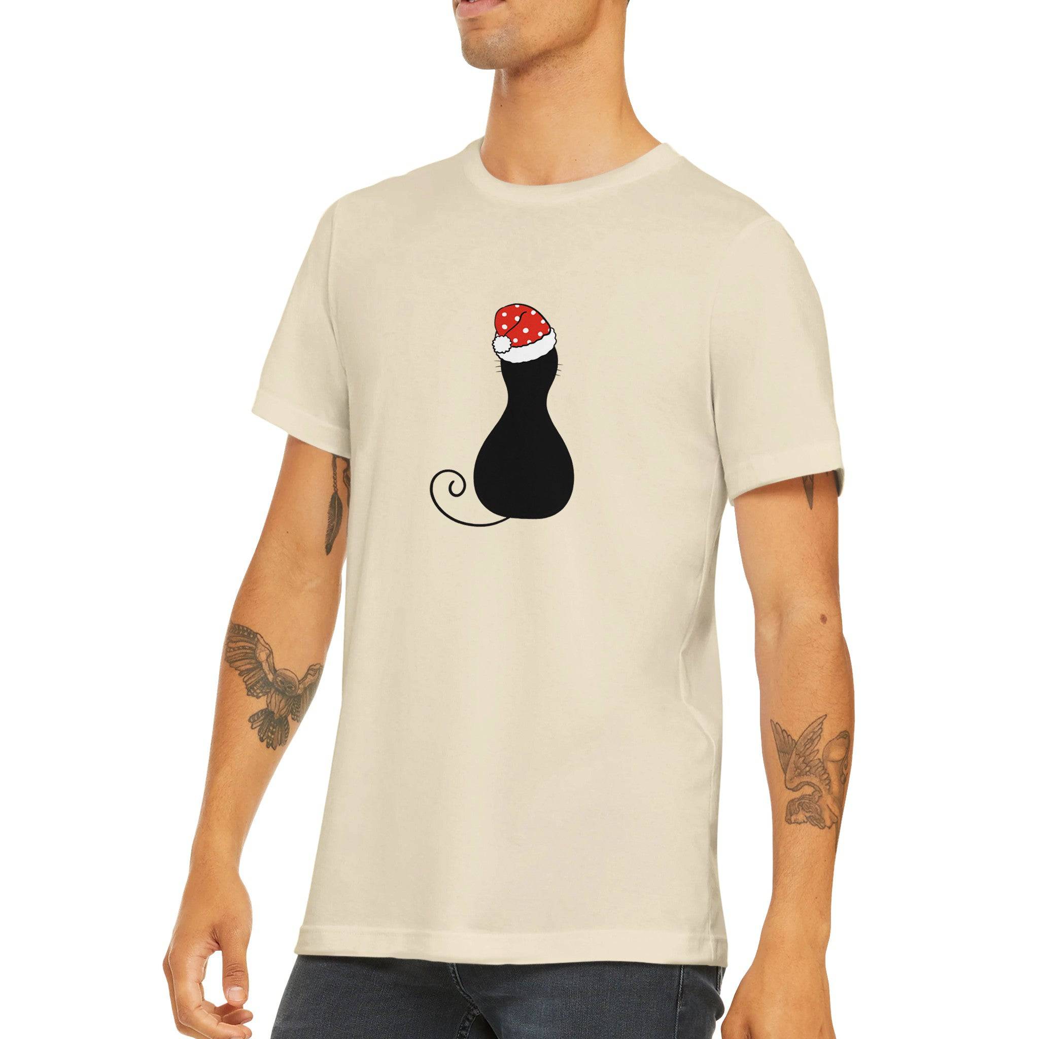 Budget Unisex Crewneck T-shirt/Black-Cat-Christmas - Enet Images