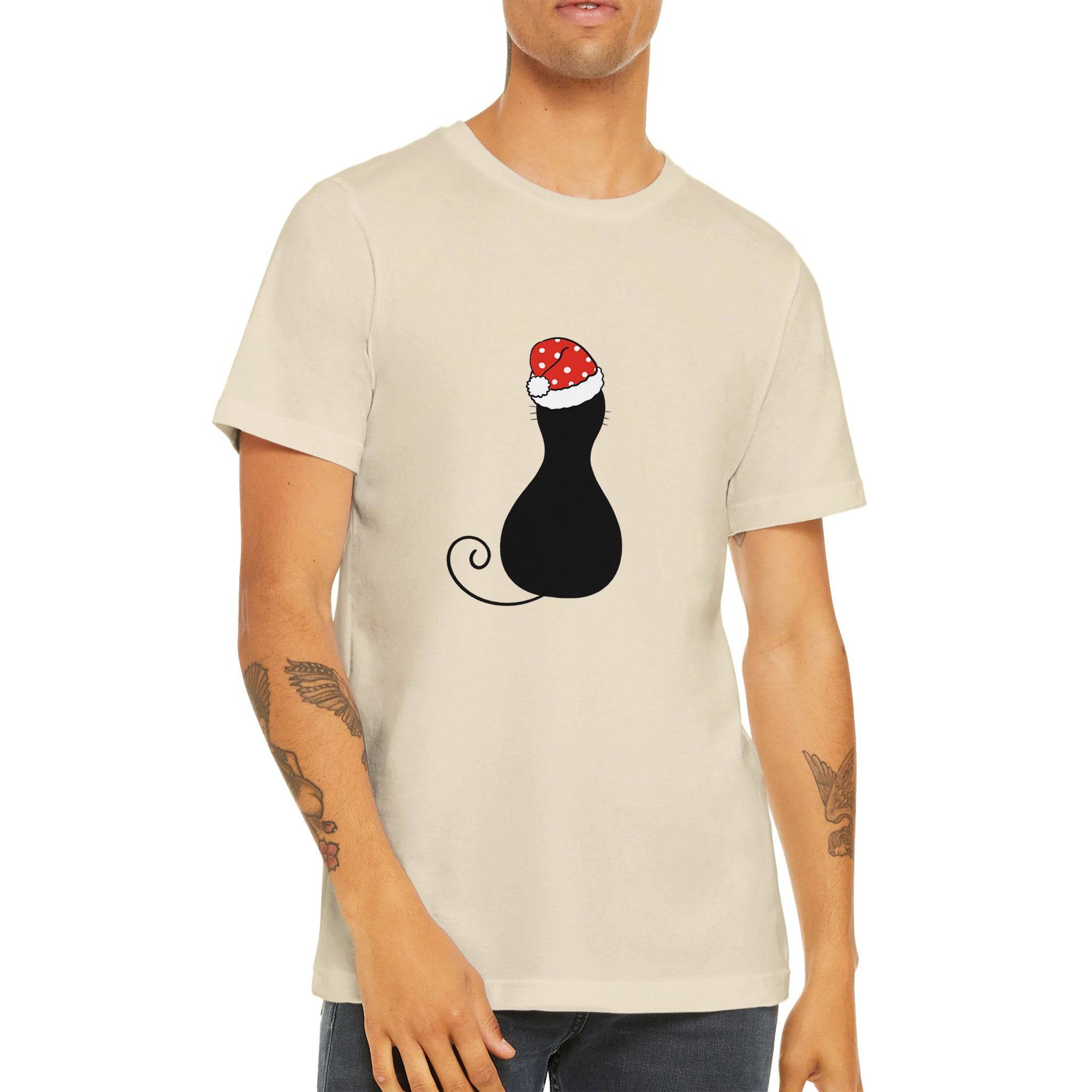 Budget Unisex Crewneck T-shirt/Black-Cat-Christmas - Enet Images