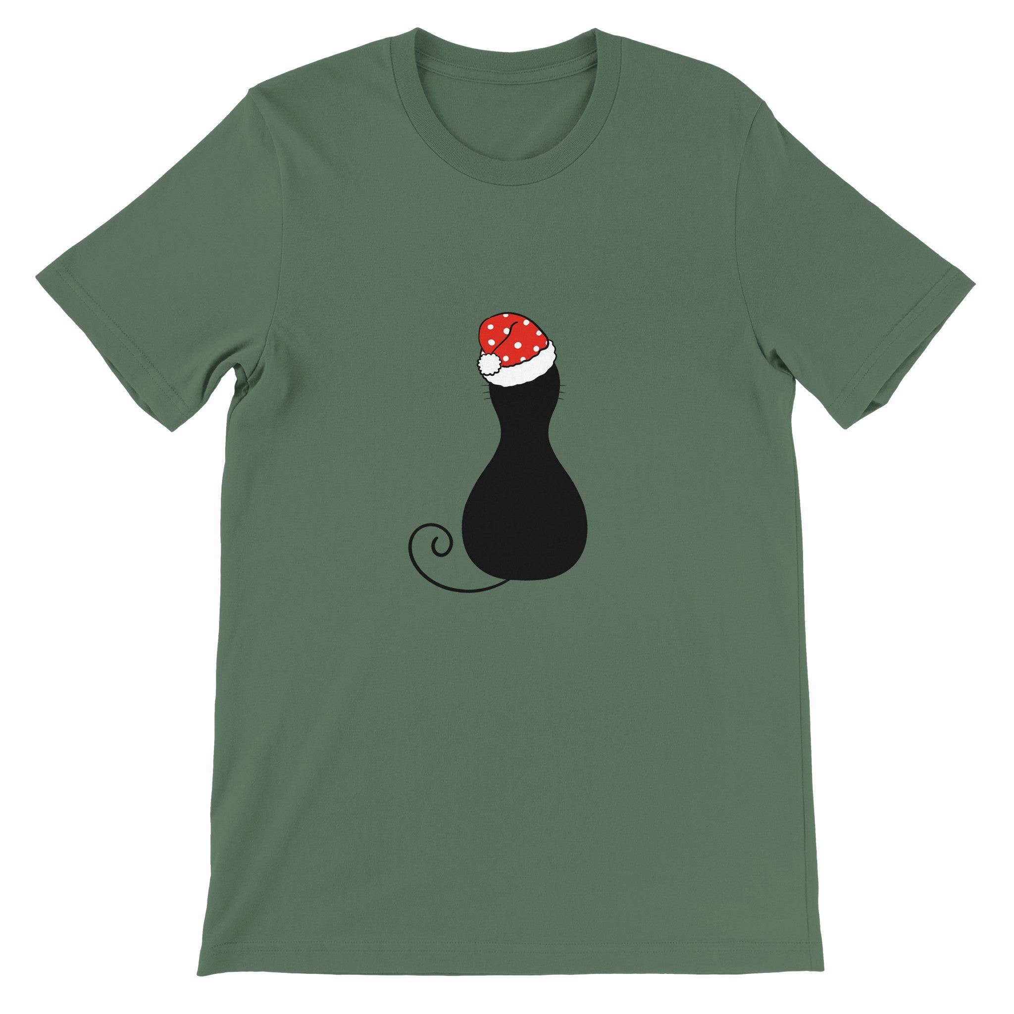 Budget Unisex Crewneck T-shirt/Black-Cat-Christmas - Enet Images