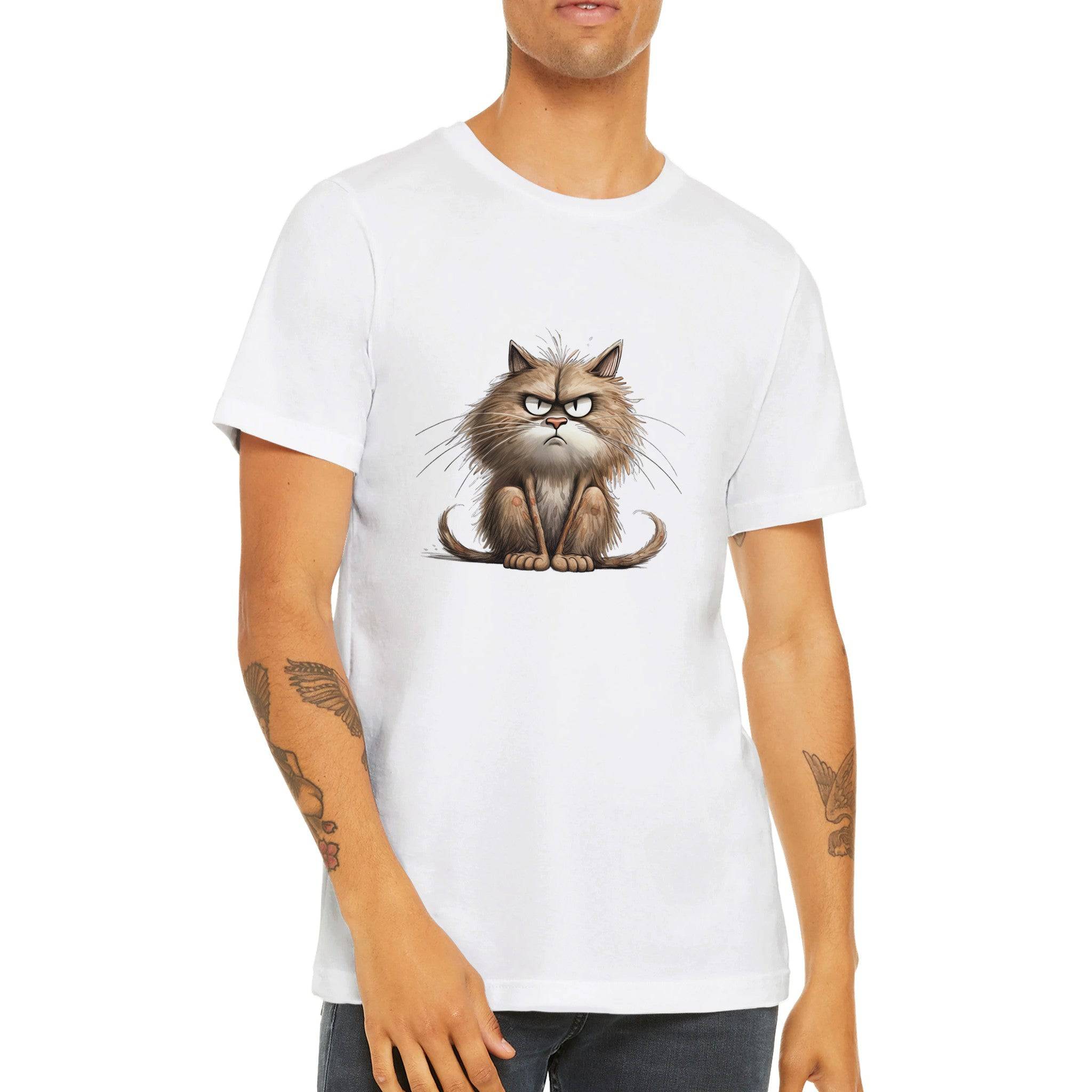 Budget Unisex Crewneck T-shirt/Cat-Angry-Face - Enet Images