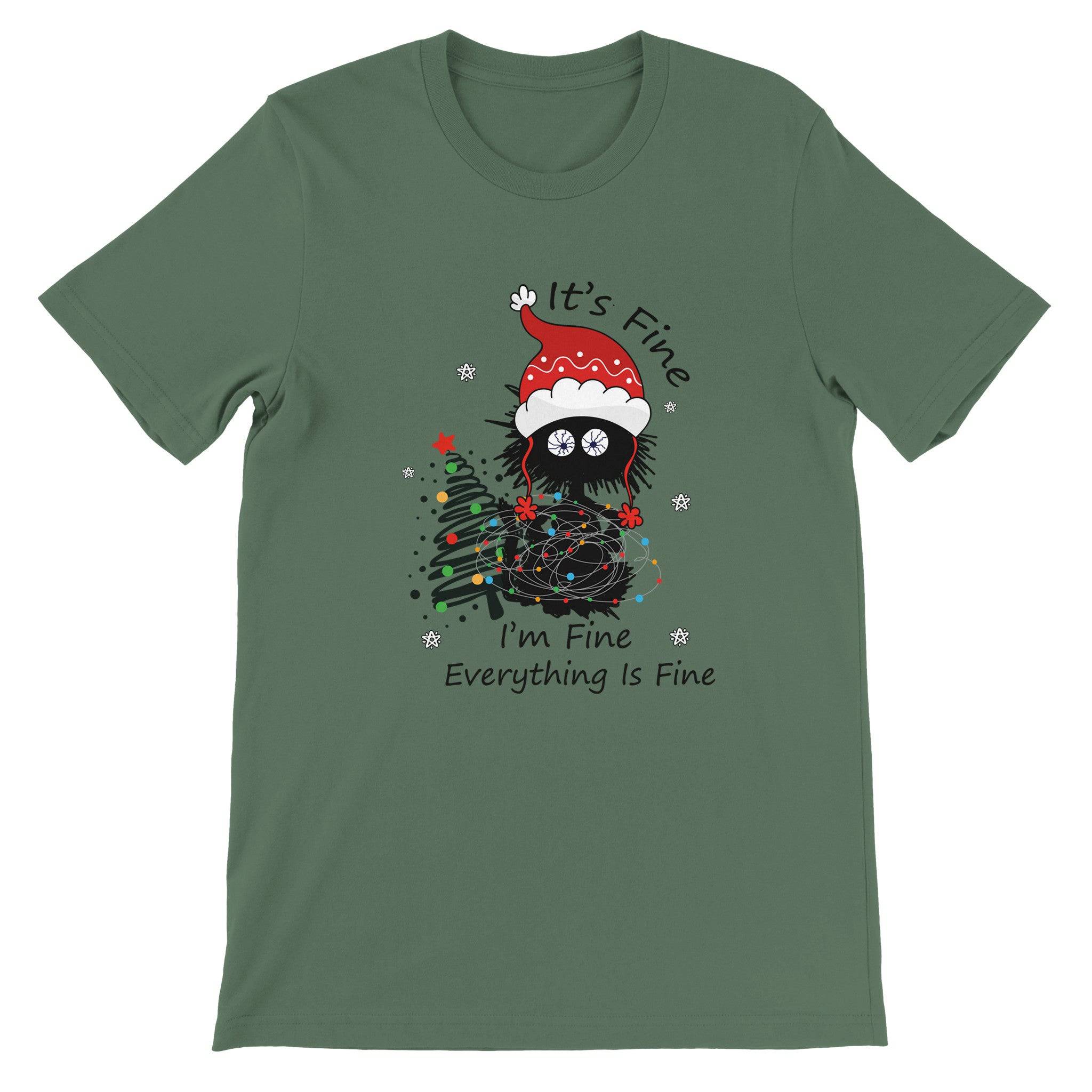 Budget Unisex Crewneck T-shirt/Cat-Christmas-Fairylights - Enet Images
