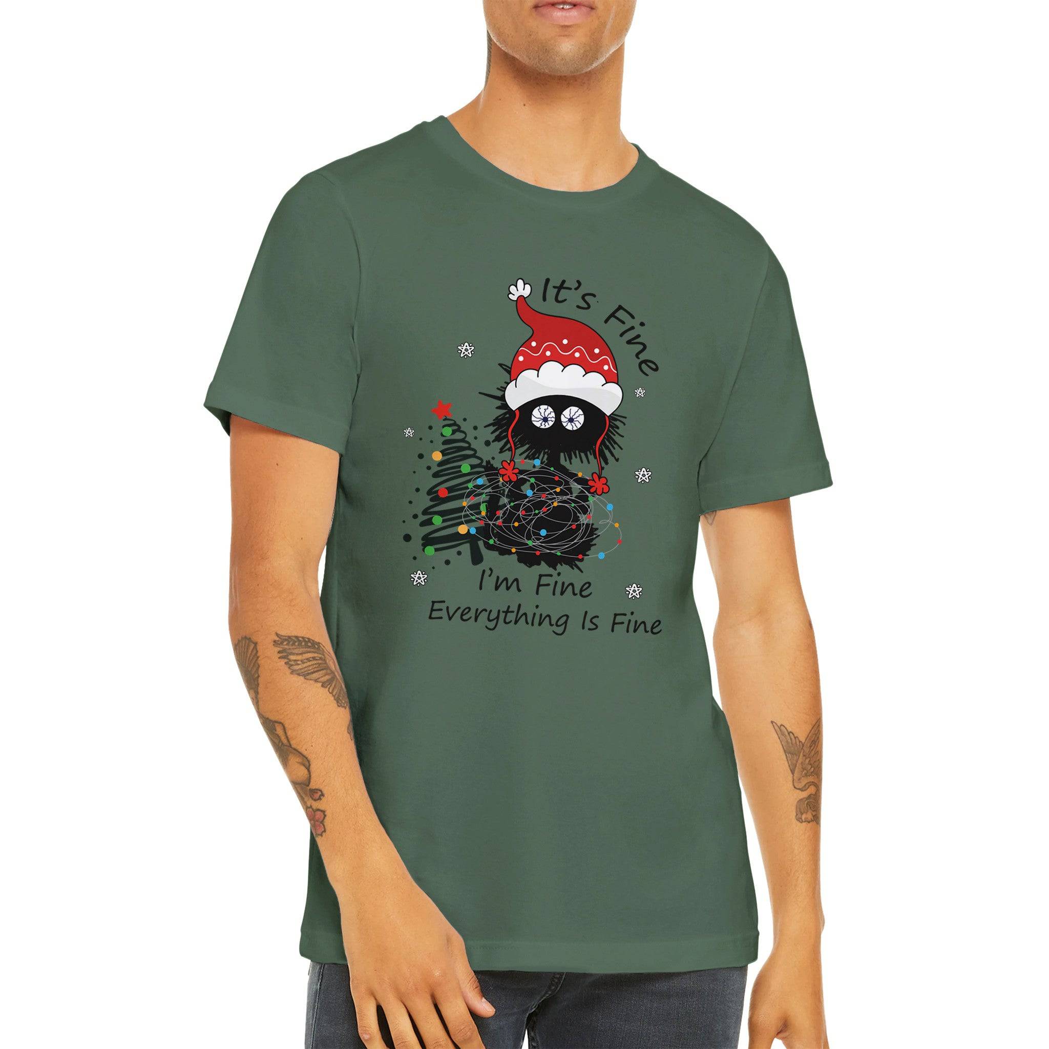 Budget Unisex Crewneck T-shirt/Cat-Christmas-Fairylights - Enet Images