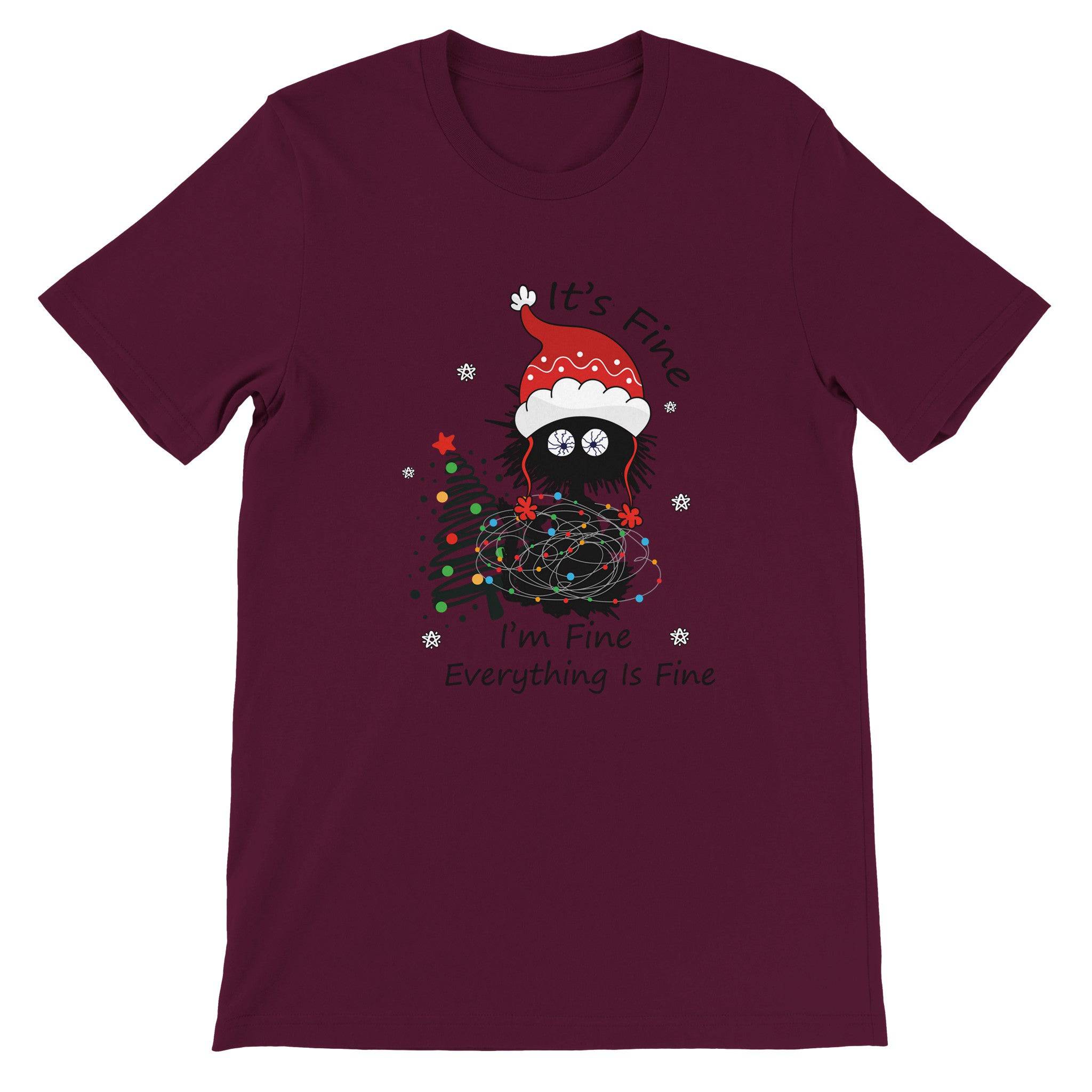 Budget Unisex Crewneck T-shirt/Cat-Christmas-Fairylights - Enet Images