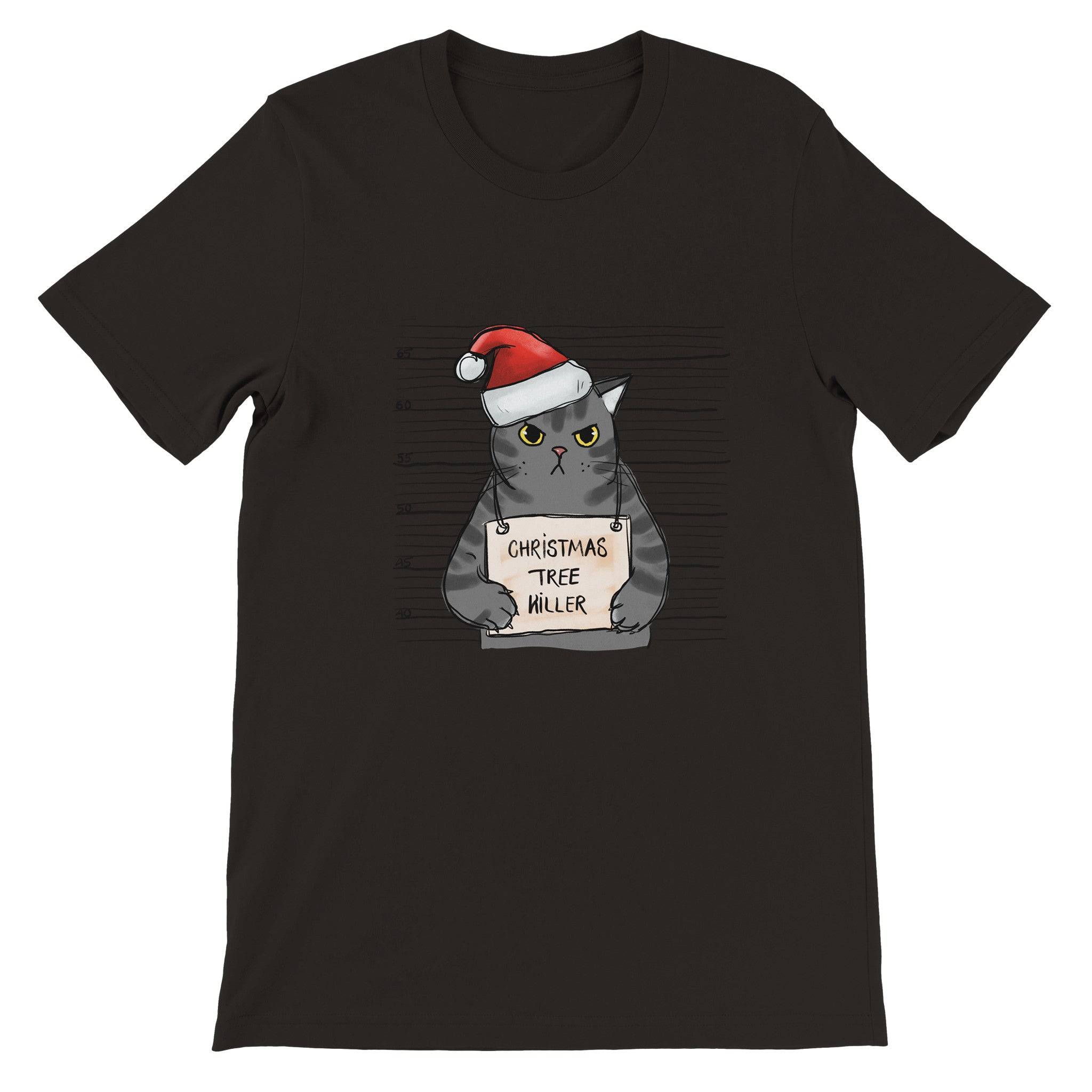 Budget Unisex Crewneck T-shirt/Cat-Christmas Tree-Killer - Enet Images