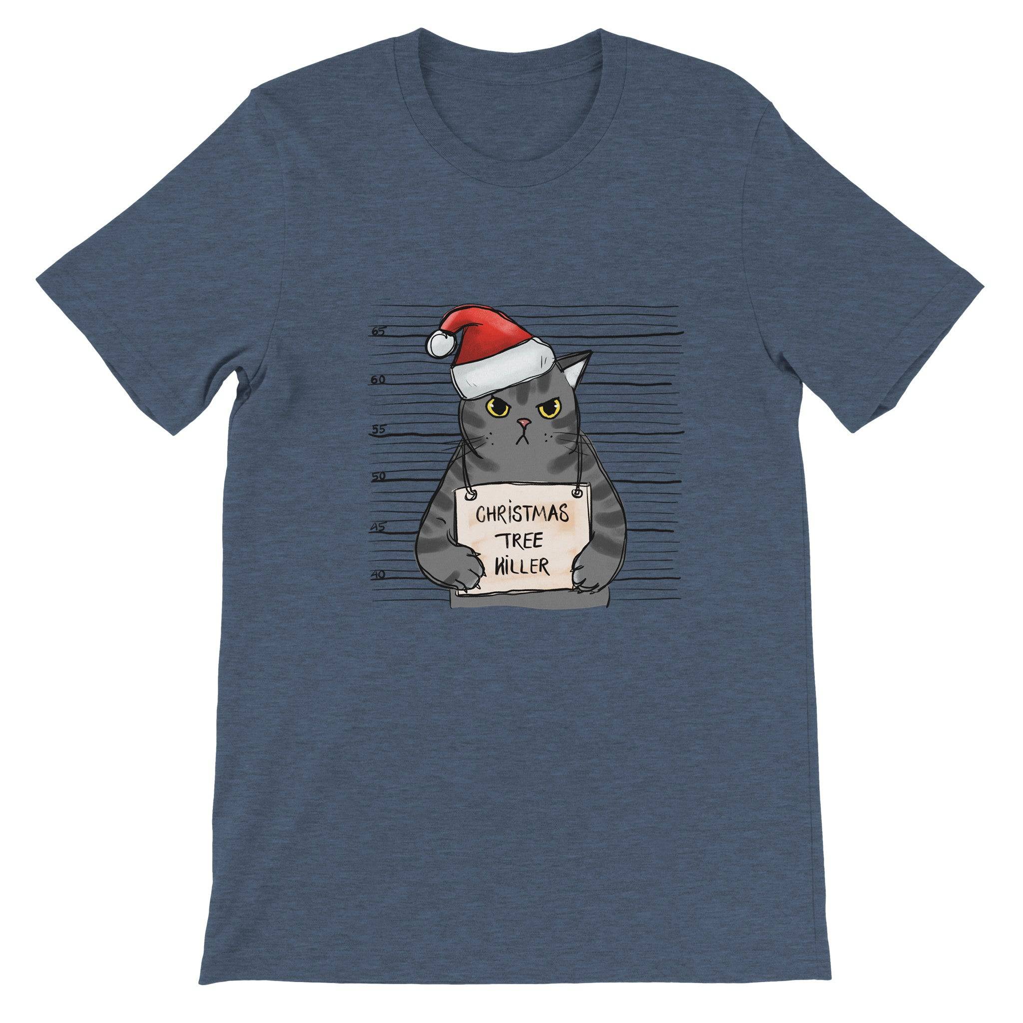Budget Unisex Crewneck T-shirt/Cat-Christmas Tree-Killer - Enet Images