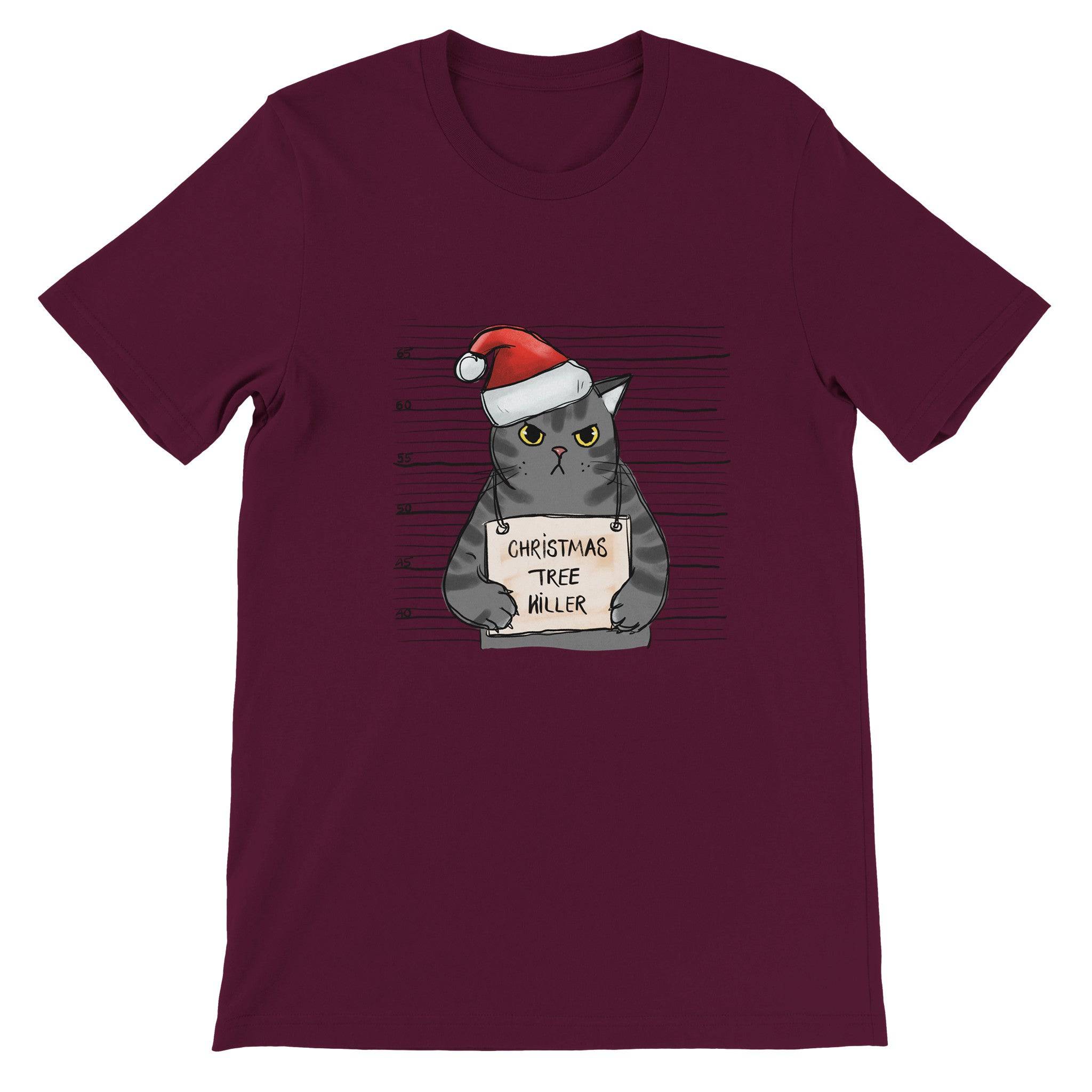 Budget Unisex Crewneck T-shirt/Cat-Christmas Tree-Killer - Enet Images