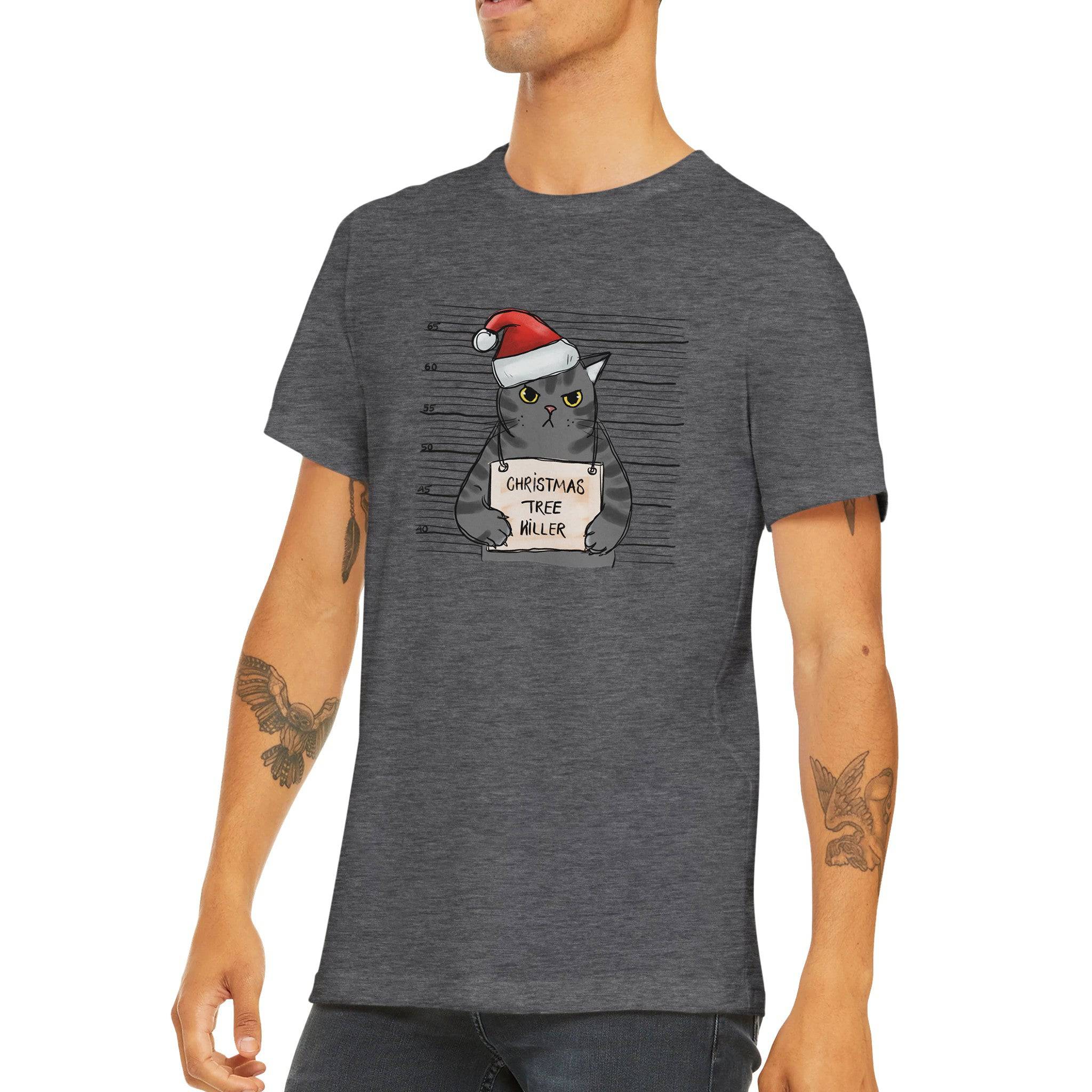 Budget Unisex Crewneck T-shirt/Cat-Christmas Tree-Killer - Enet Images