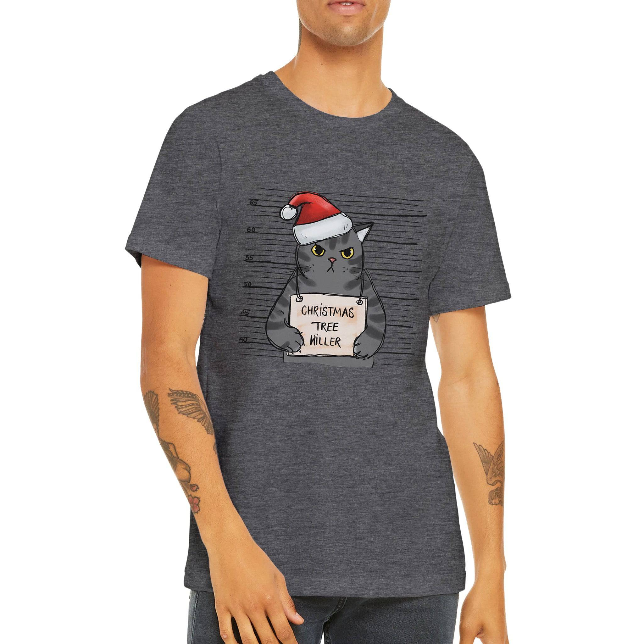Budget Unisex Crewneck T-shirt/Cat-Christmas Tree-Killer - Enet Images