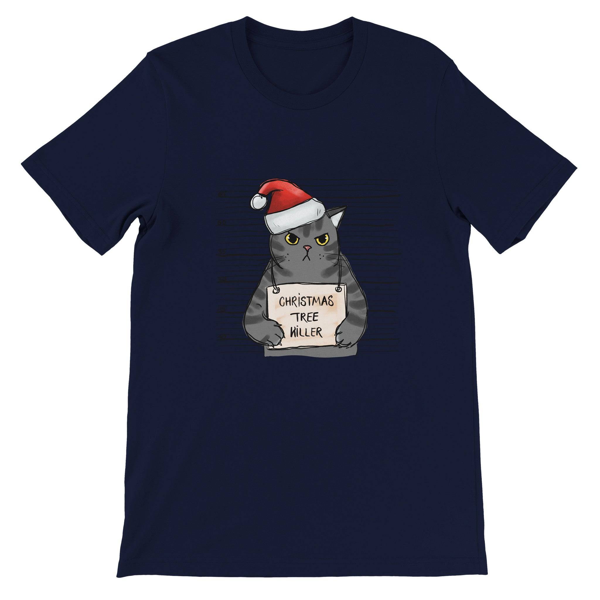 Budget Unisex Crewneck T-shirt/Cat-Christmas Tree-Killer - Enet Images