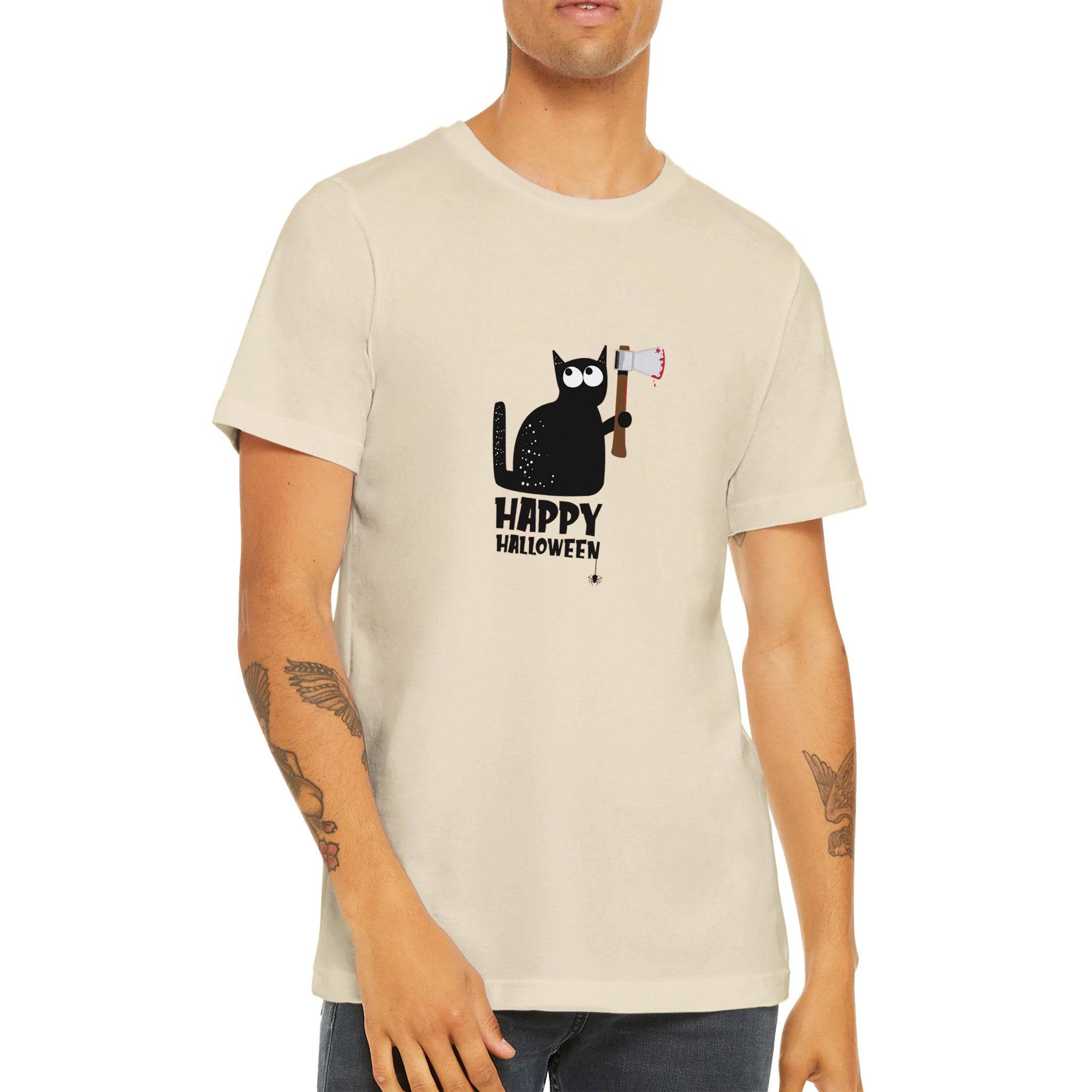 Budget Unisex Crewneck T-shirt/Cat-Holding-Bloody-Knife - Enet Images