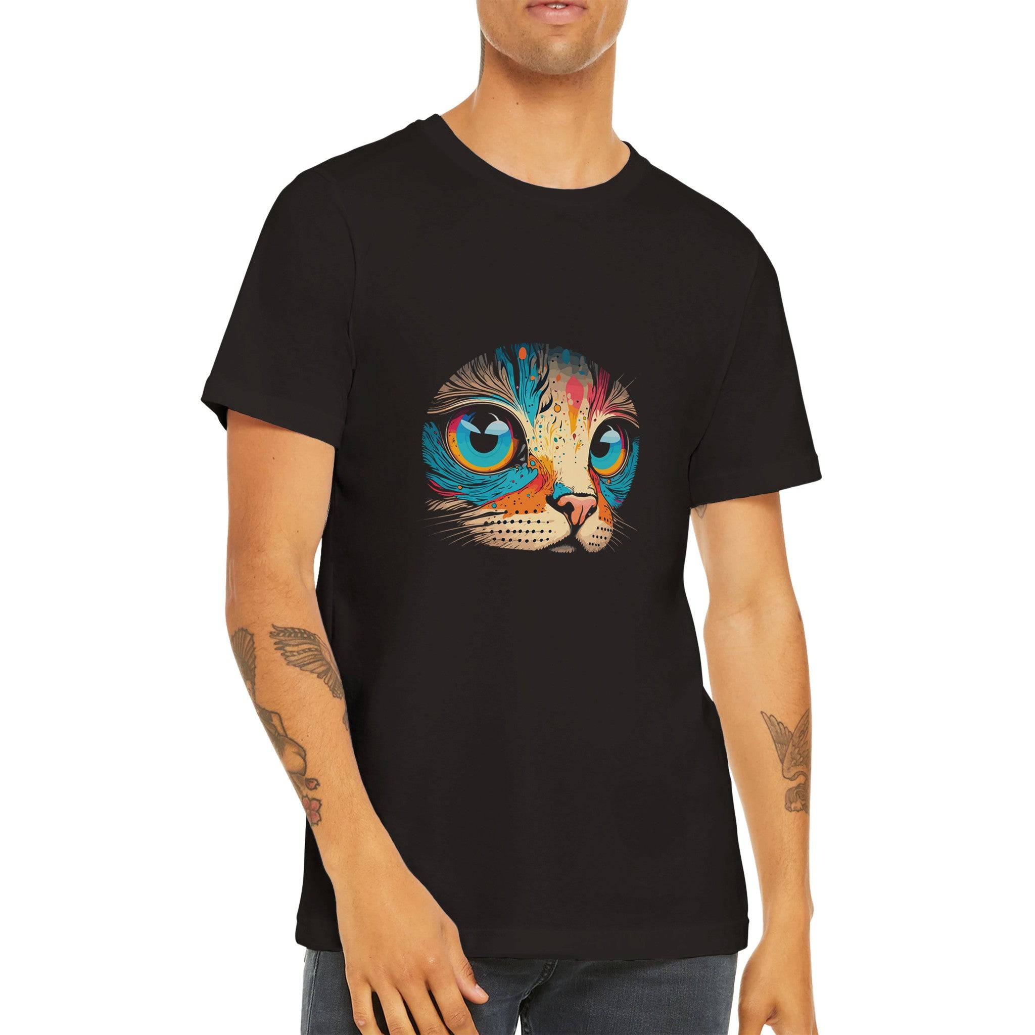 Budget Unisex Crewneck T-shirt/Colorful-Cat-Face - Enet Images