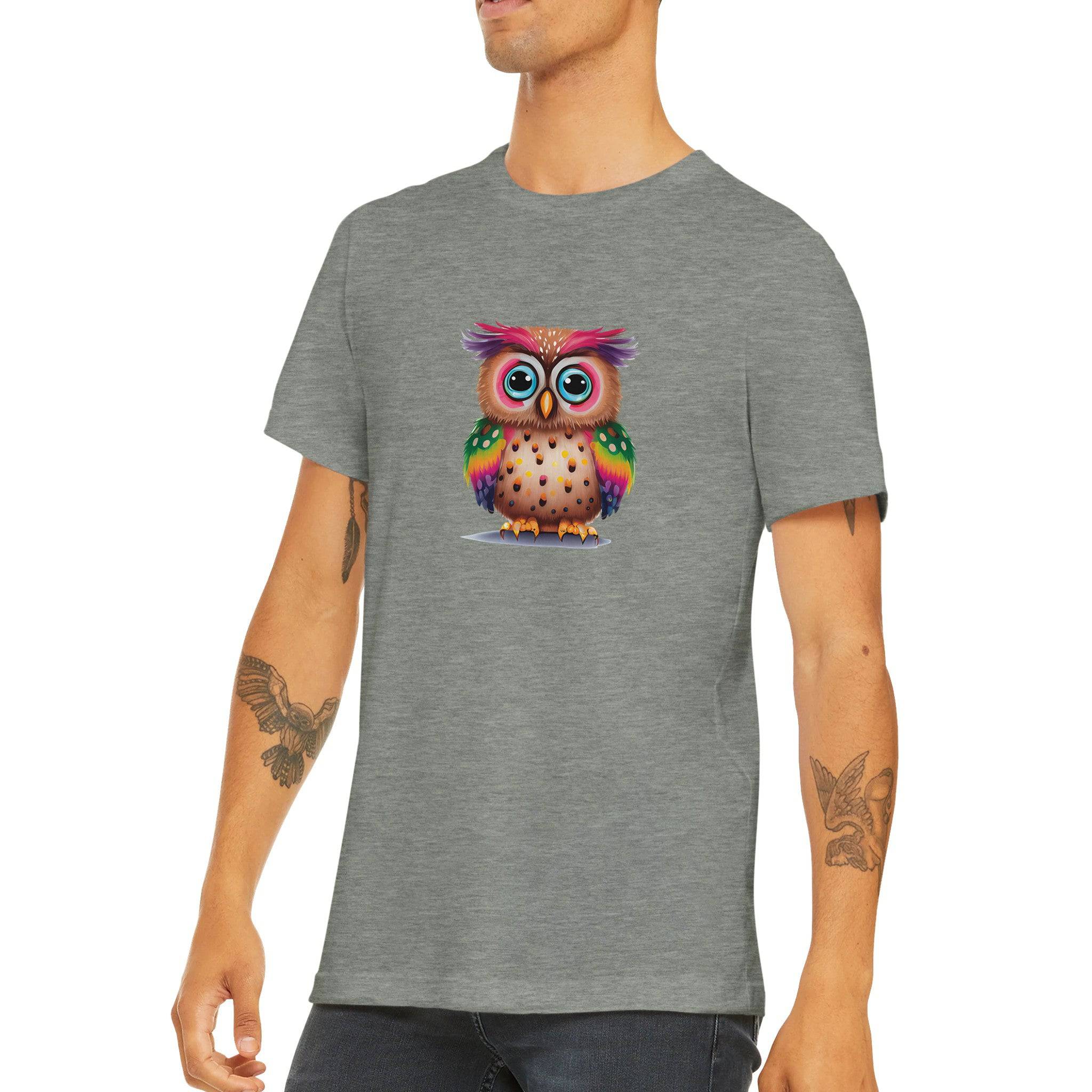 Budget Unisex Crewneck T-shirt/Colorful-Funny-Owl - Enet Images