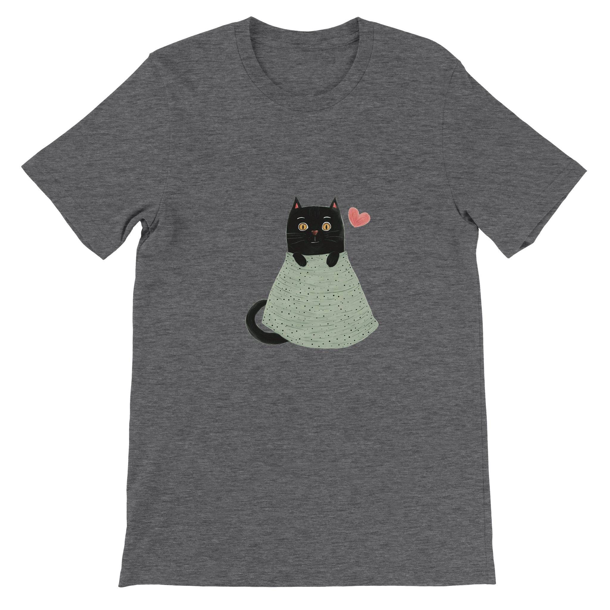Budget Unisex Crewneck T-shirt/Cute-Black-Cat - Enet Images