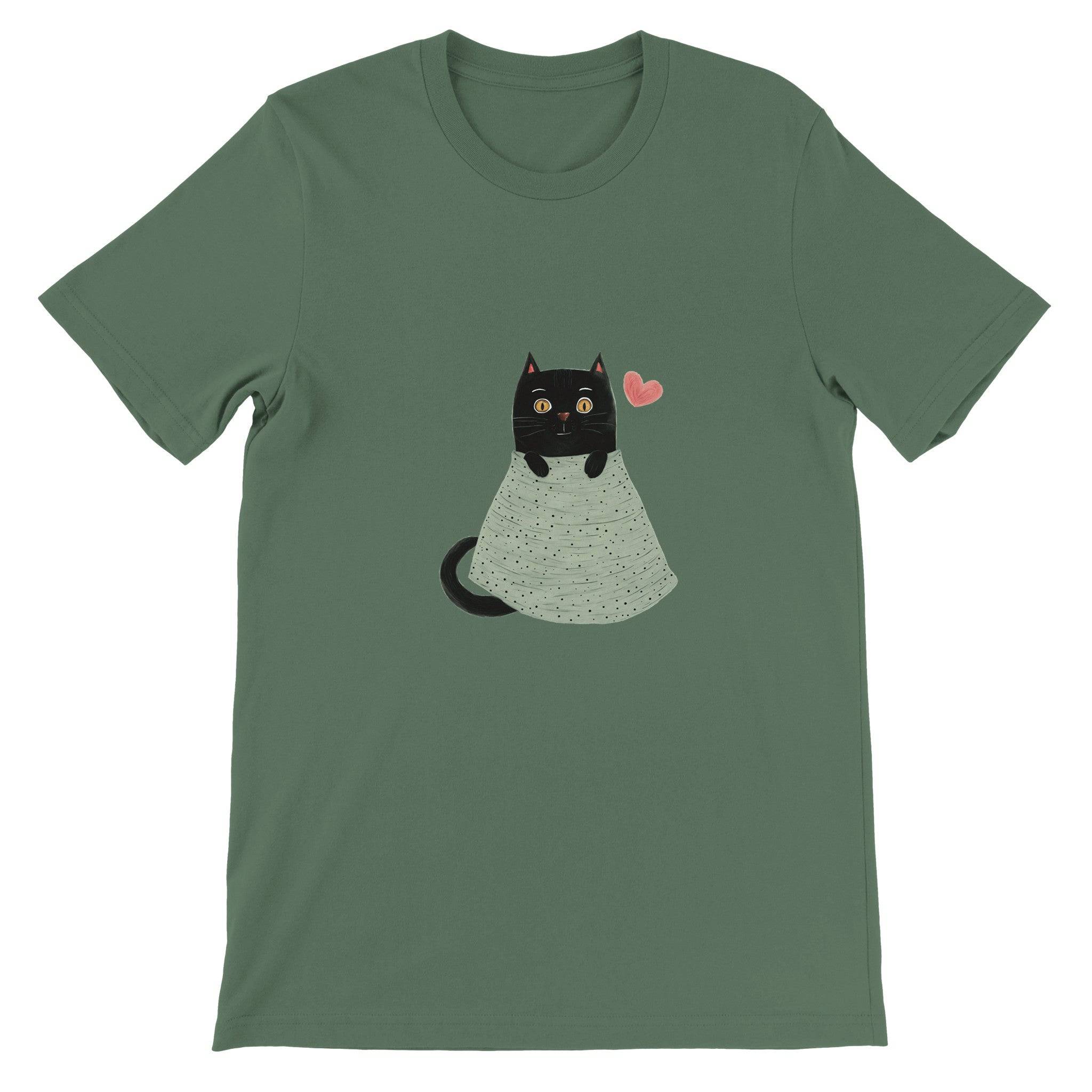 Budget Unisex Crewneck T-shirt/Cute-Black-Cat - Enet Images